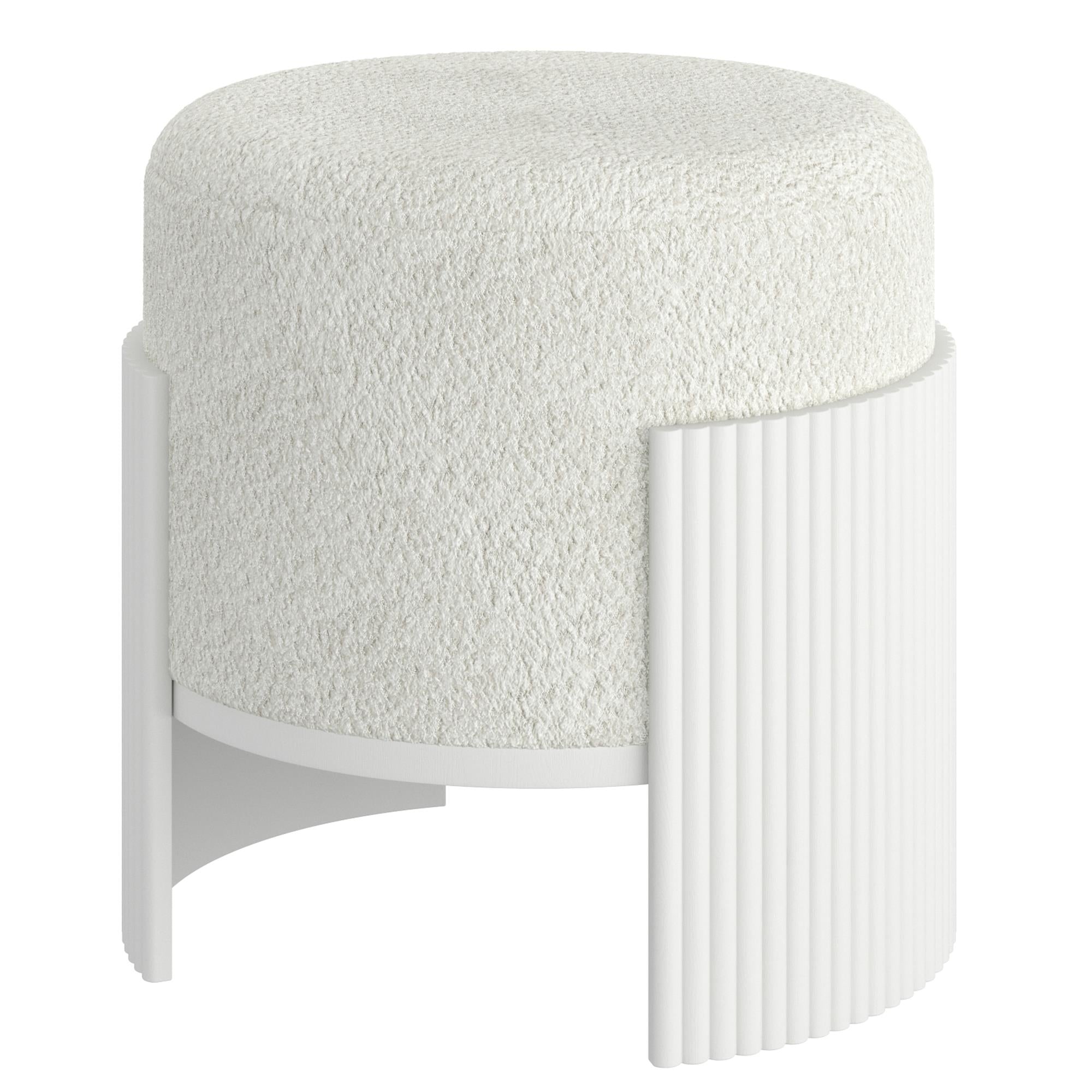 !nspire Kiraz 402-839IV_WT Round Ottoman - Ivory & White IMAGE 3