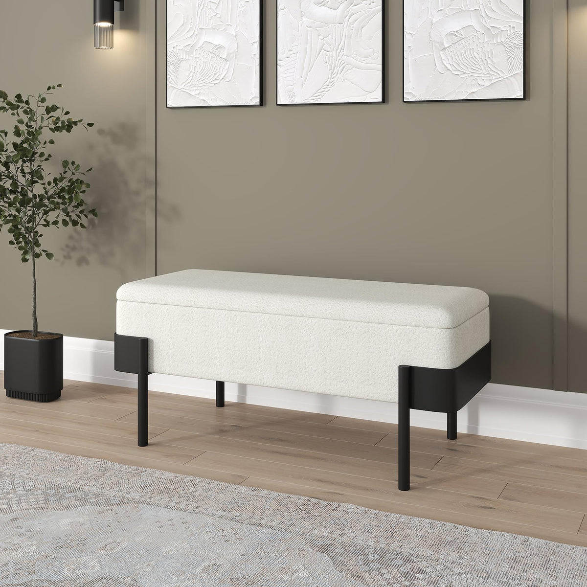!nspire Odell 401-550IV Storage Bench - Ivory & Black IMAGE 2