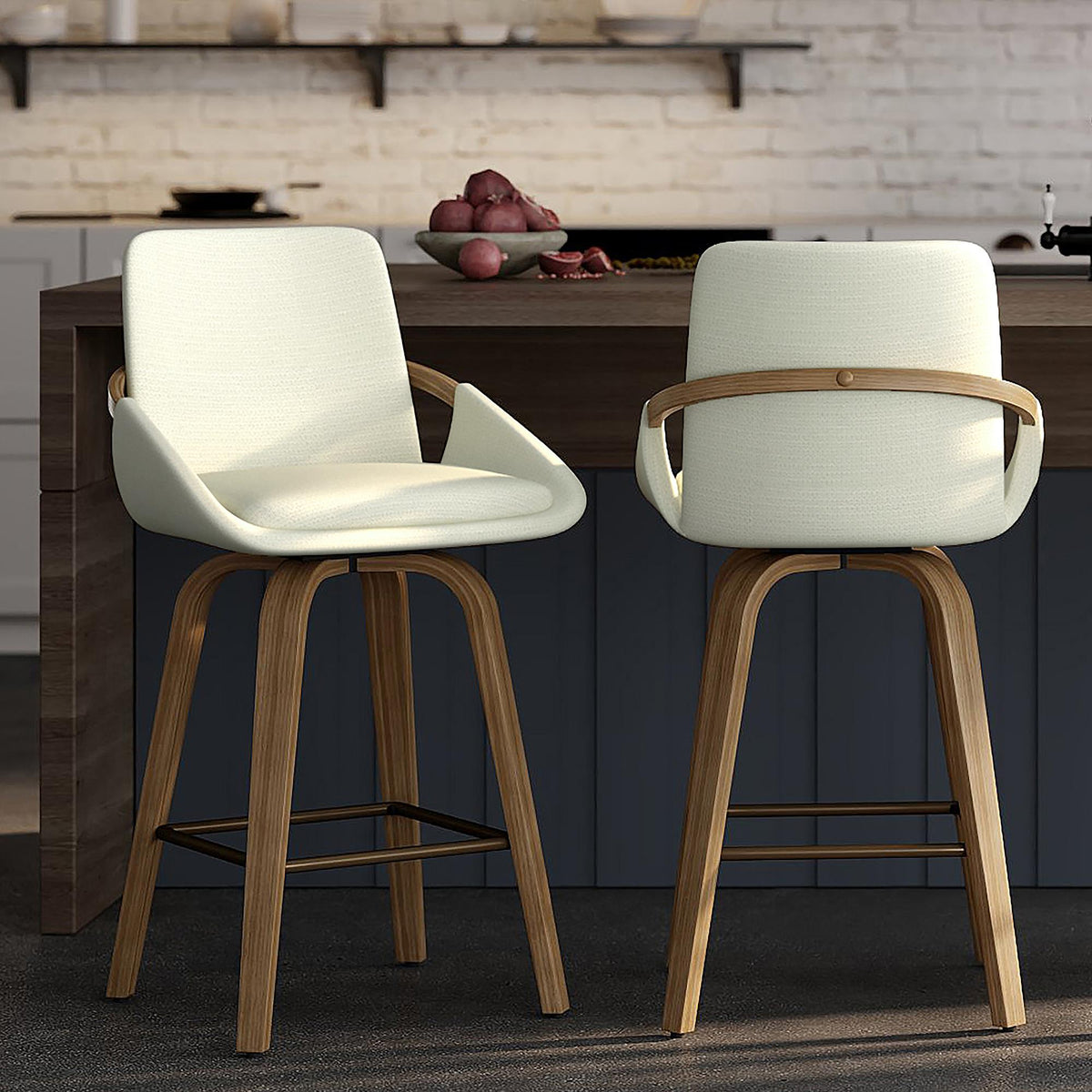 !nspire Parker 203-944IV 26" Counter Stool w/Swivel - Ivory Performance Fabric & Whitewash IMAGE 2