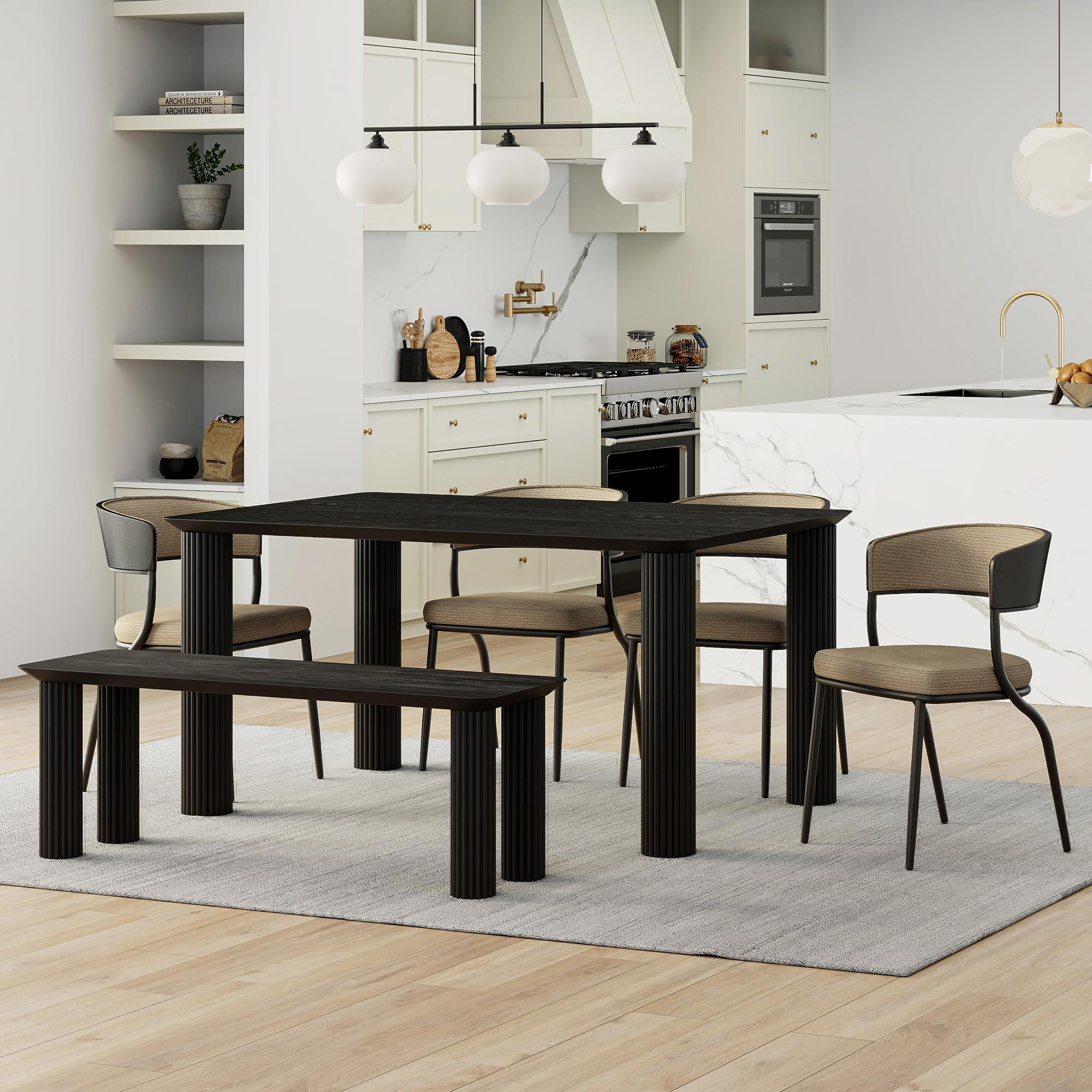 !nspire Sangra/Kazan 207-751BLKSM_904DKB 6 pc Dining Set - Black Table and Bench with Dark Beige Chair IMAGE 1