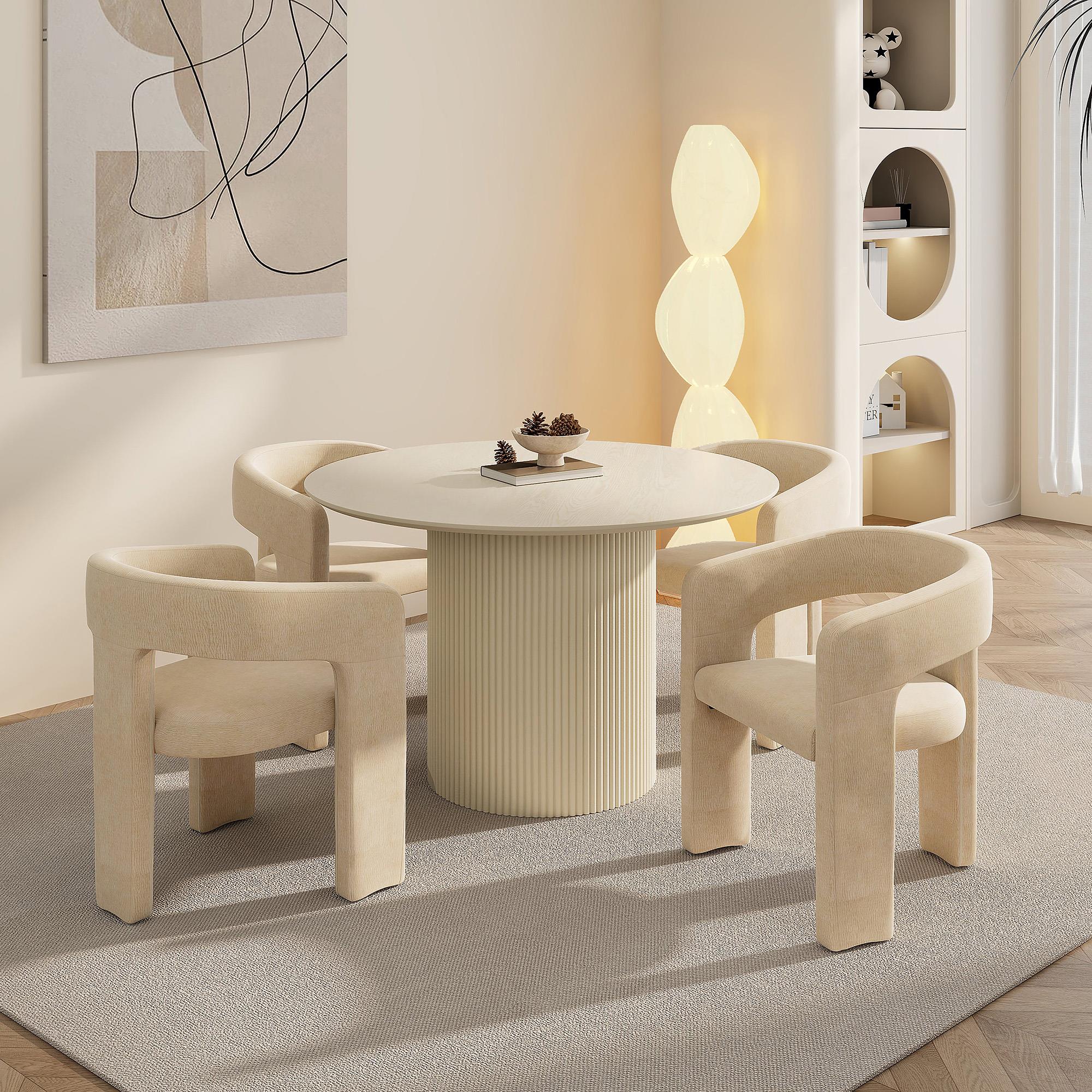 Worldwide Home Furnishings Tovas/Amara 207-782IV_933BG 5 pc Dining Set - Ivory Table with Beige Chair IMAGE 1