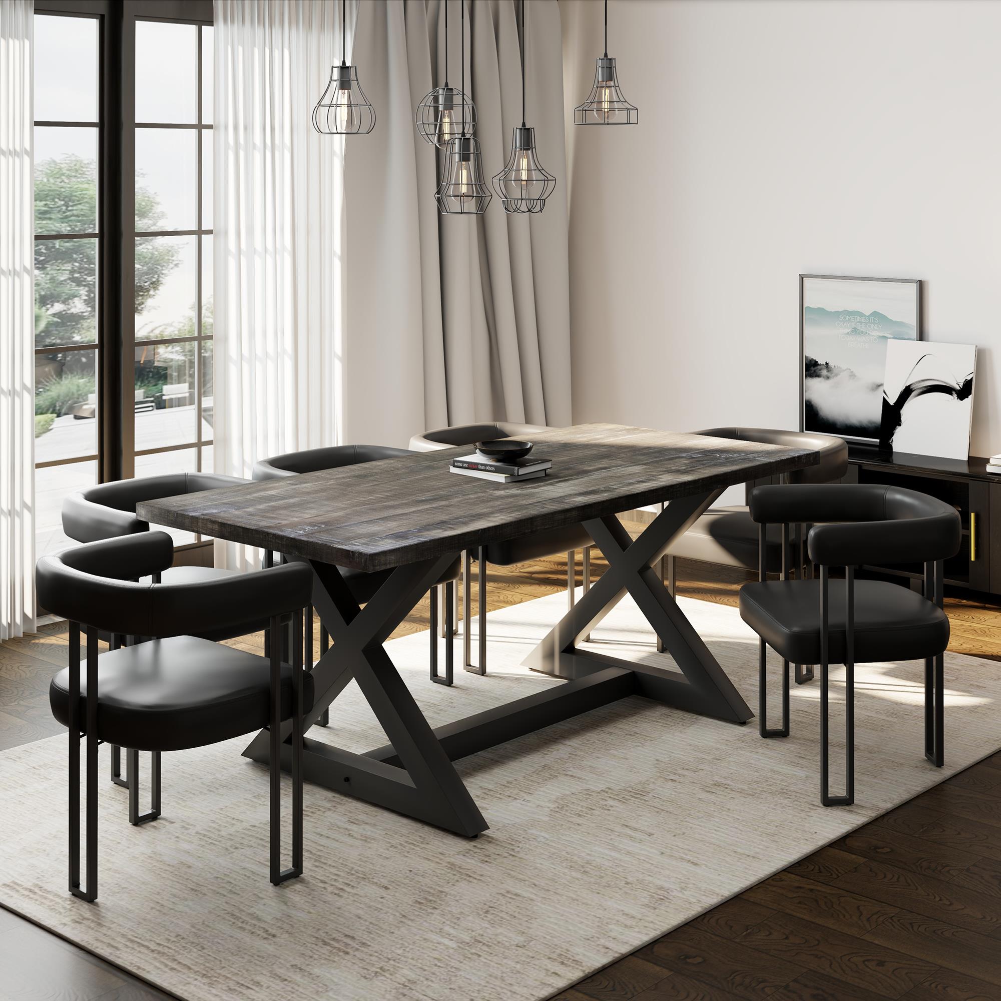 Worldwide Home Furnishings Zax/Scarlet 207-147DG_108PUBK 7 pc Dining Set - Grey Table with Black Chair IMAGE 1