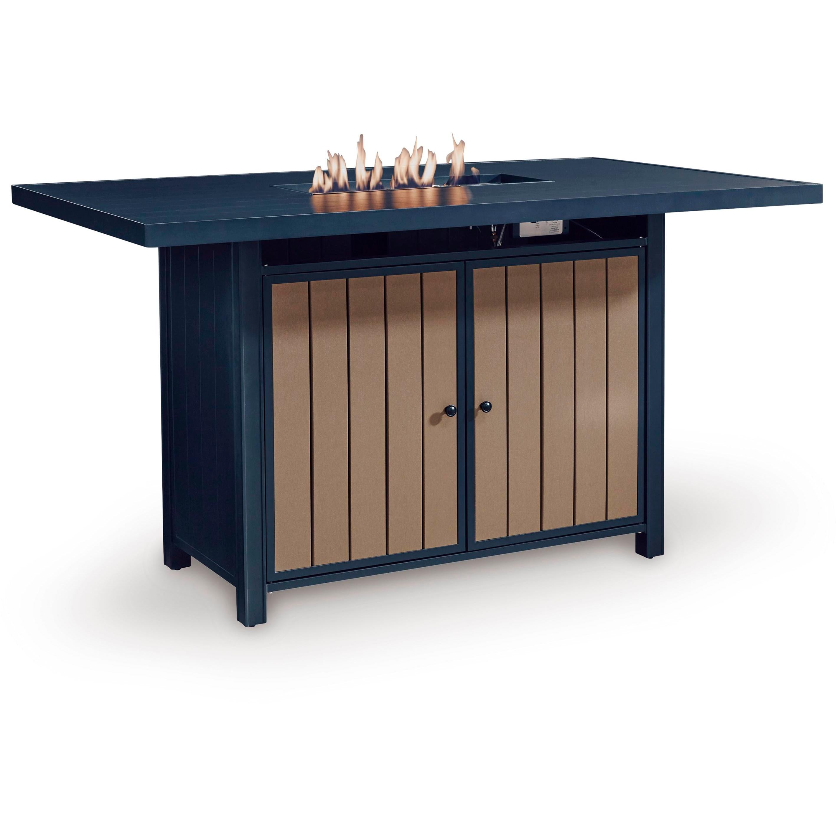 Signature Design by Ashley East Beach PCP587-665 Rectangular Bar Table with Fire Pit IMAGE 2