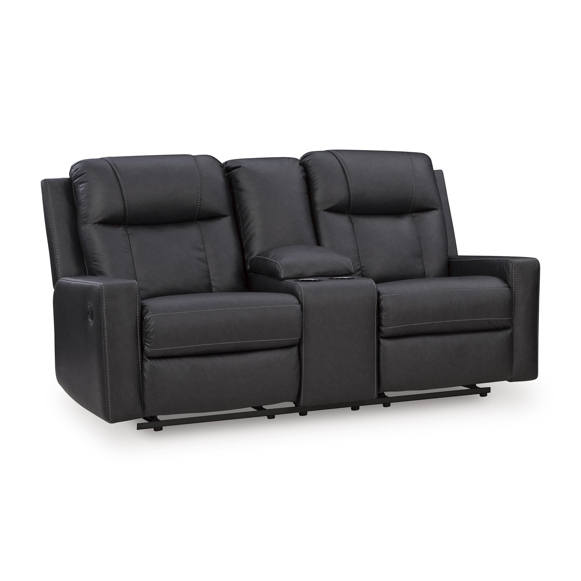 Benchcraft Mackmenville Reclining Leather Look Loveseat with Console 7471394 IMAGE 1