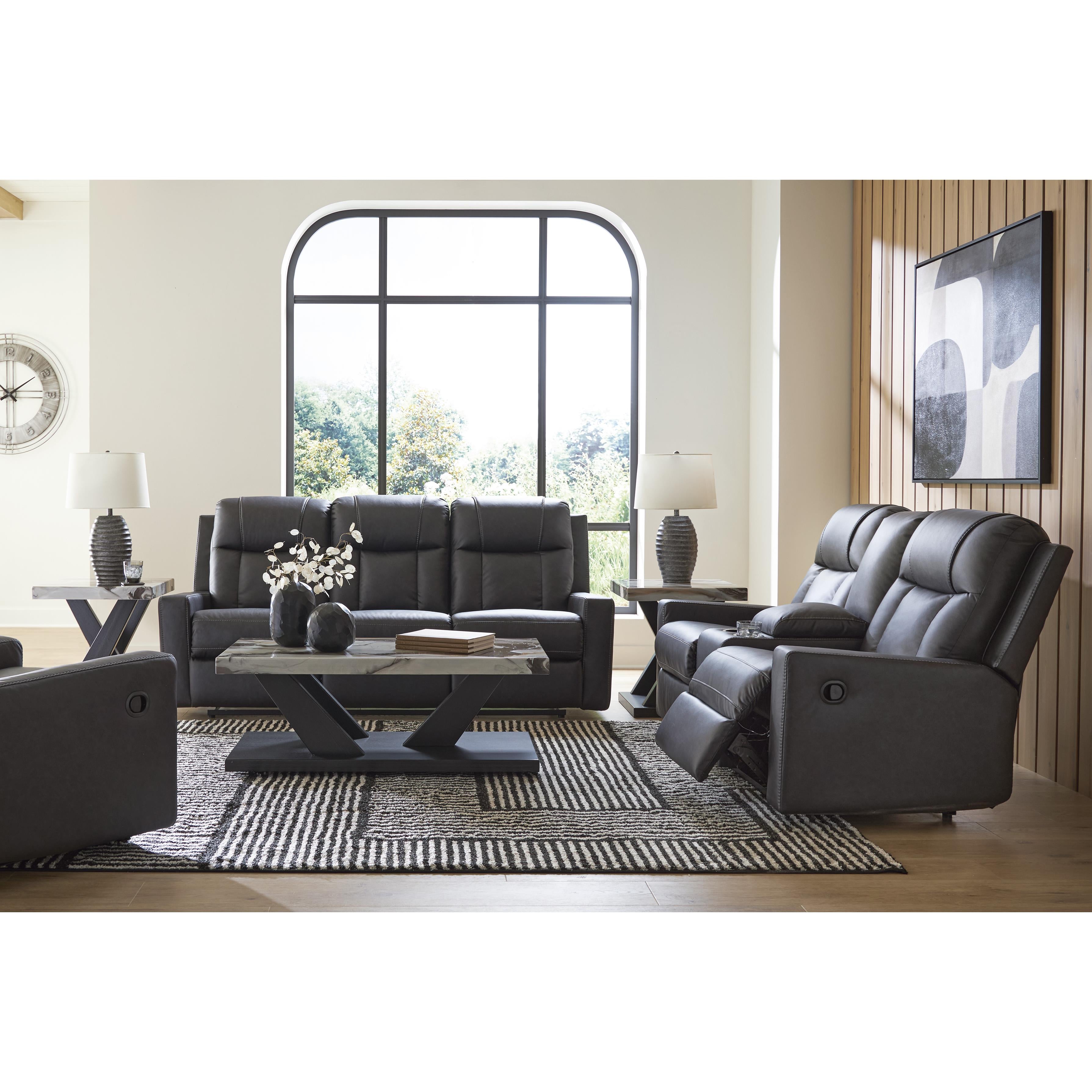 Benchcraft Mackmenville Reclining Leather Look Loveseat with Console 7471394 IMAGE 11
