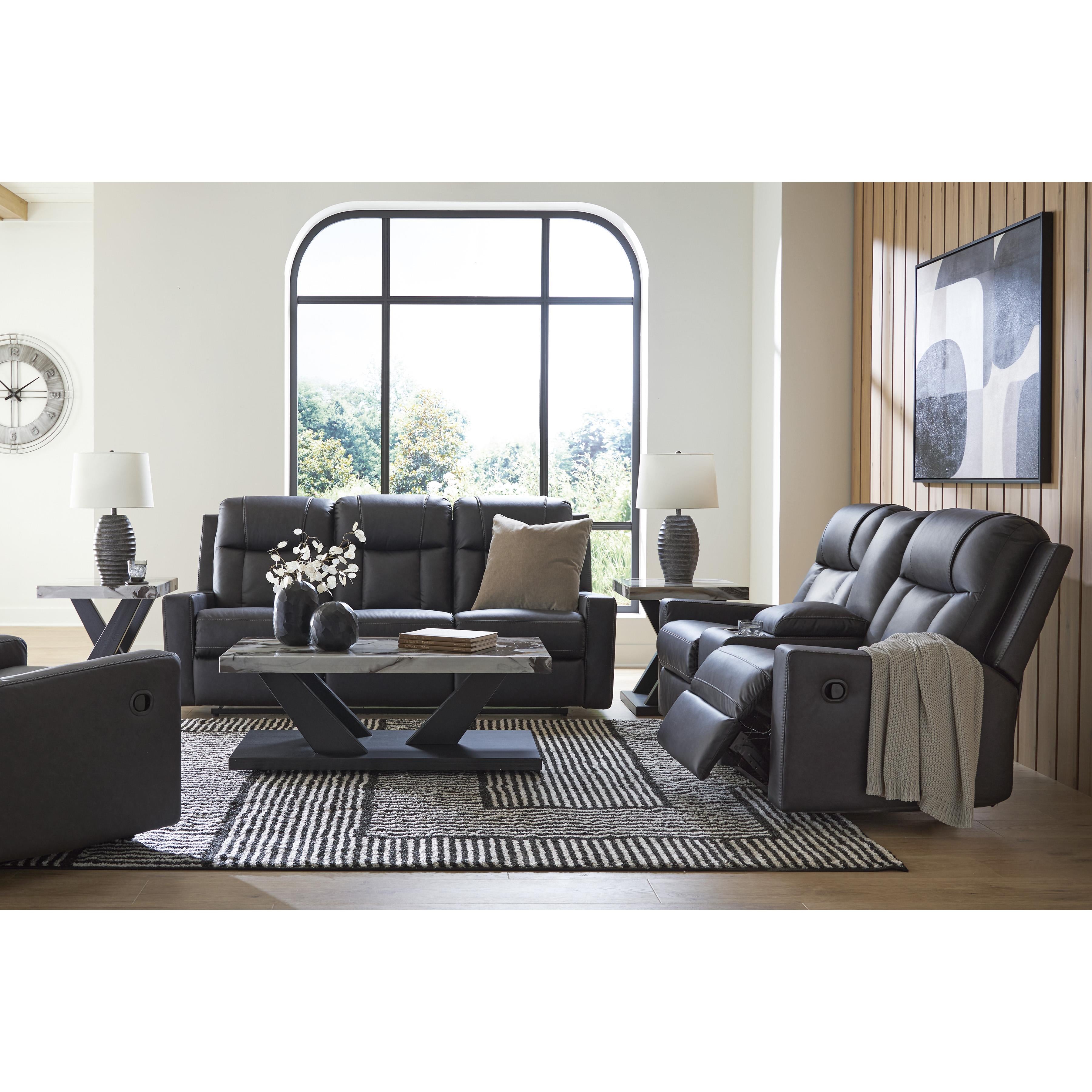Benchcraft Mackmenville Reclining Leather Look Loveseat with Console 7471394 IMAGE 12