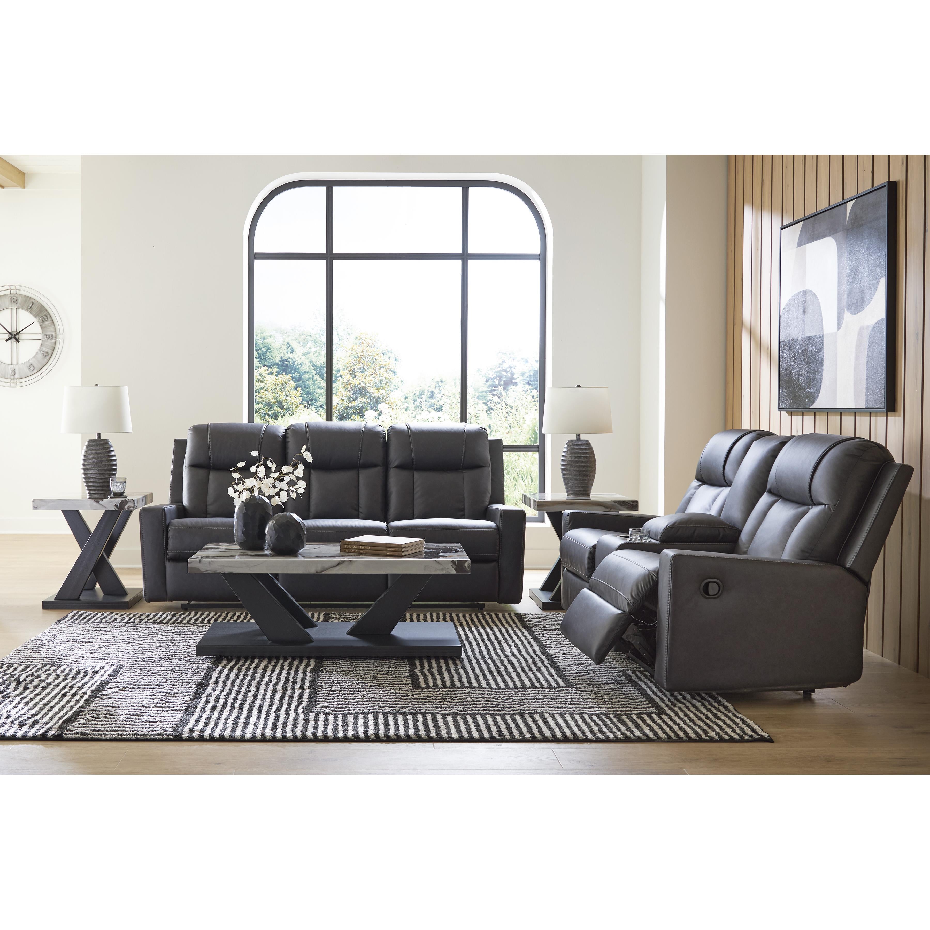 Benchcraft Mackmenville Reclining Leather Look Loveseat with Console 7471394 IMAGE 9