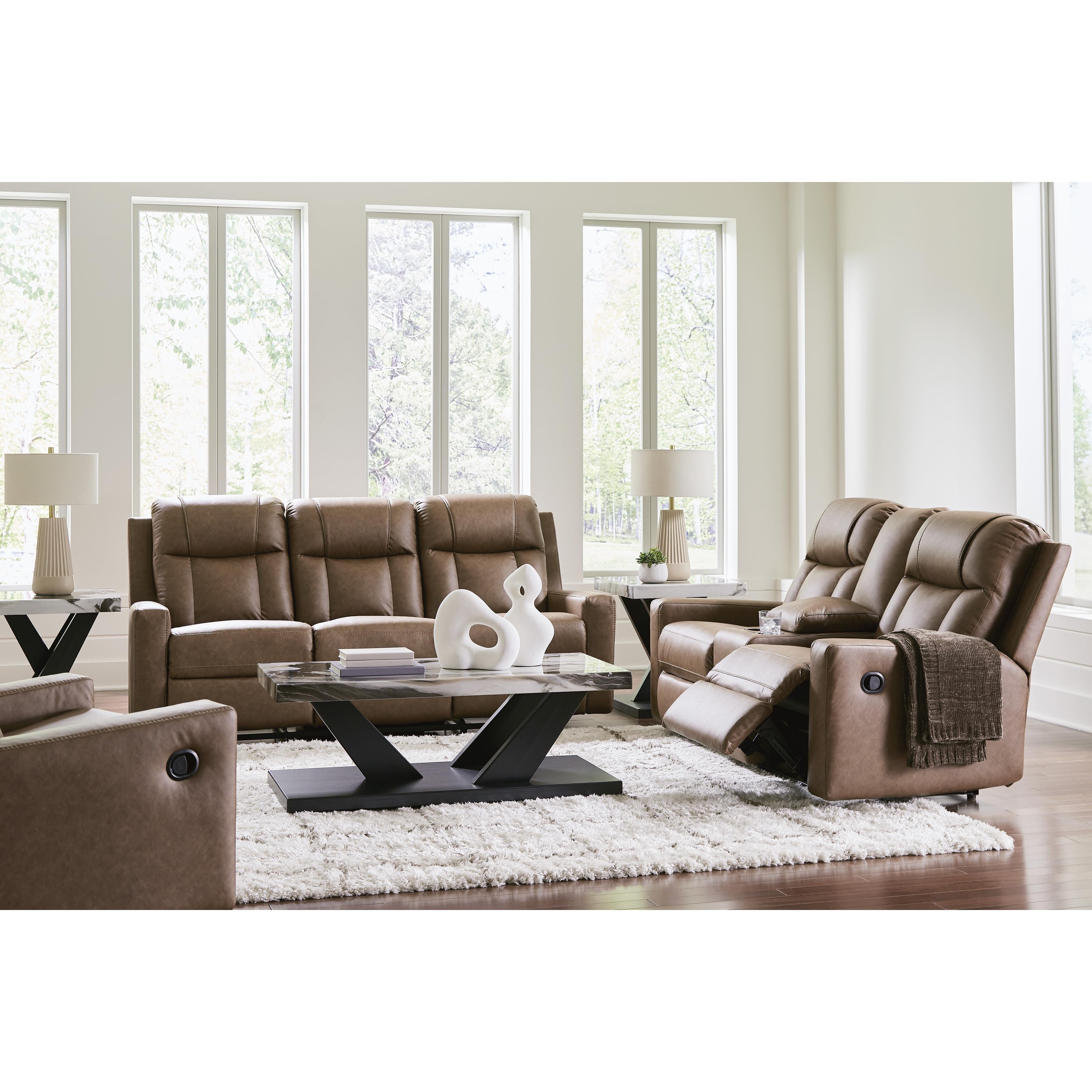 Benchcraft Mackmenville Reclining Leather Look Loveseat with Console 7471494 IMAGE 10