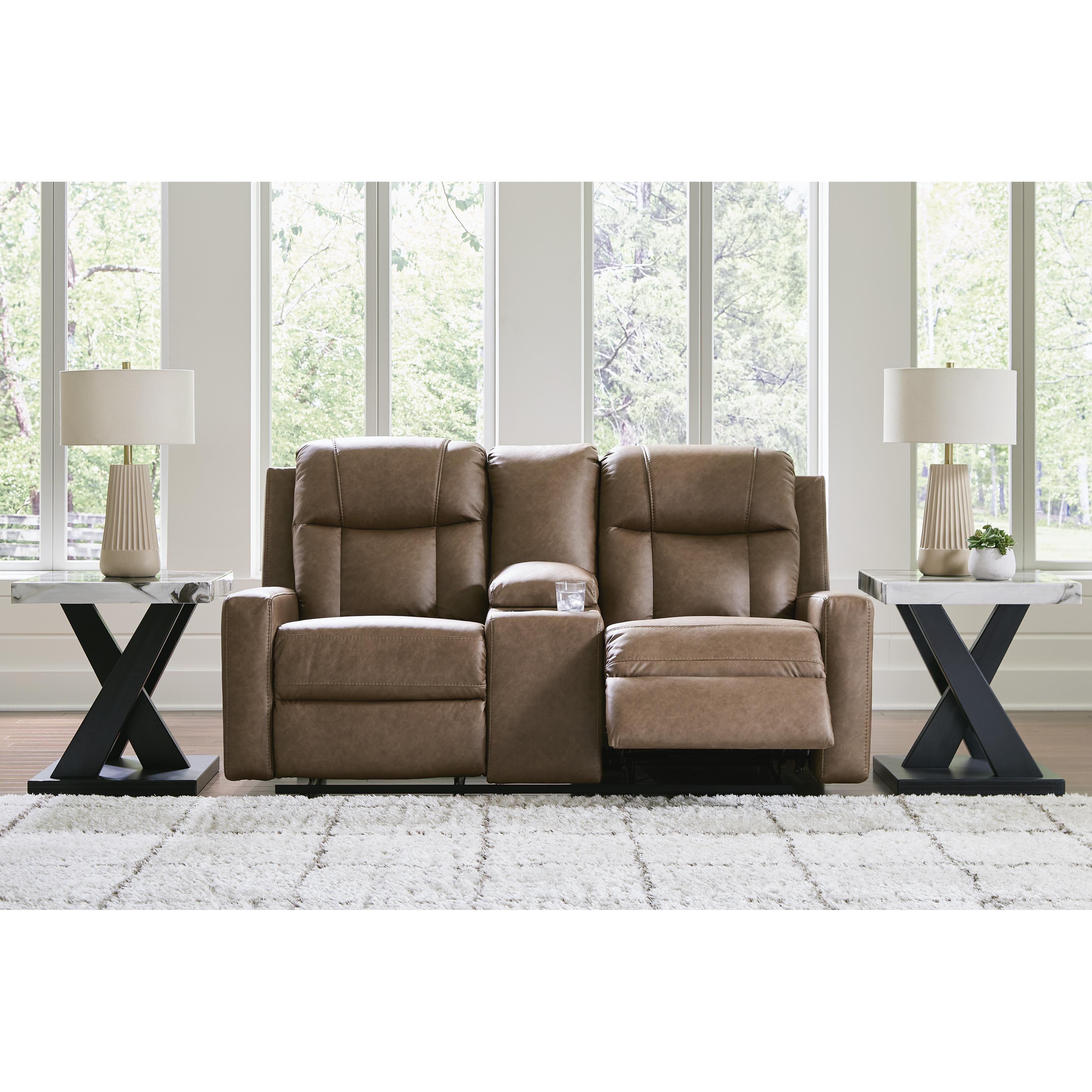 Benchcraft Mackmenville Reclining Leather Look Loveseat with Console 7471494 IMAGE 6