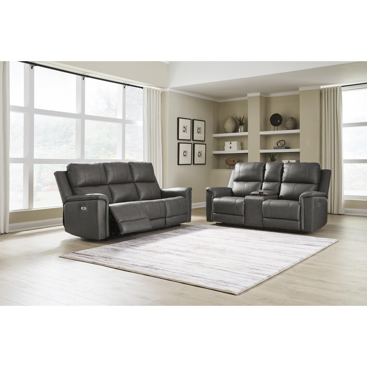 Signature Design by Ashley Bleckley Power Reclining Leather Match Sofa PCU1200015C IMAGE 6