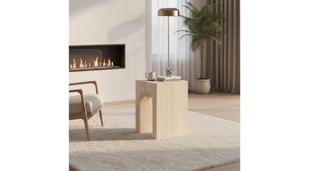 Atticus Square Accent Table in Travertine