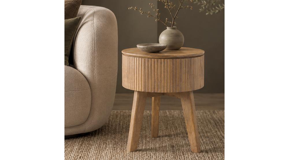 Balark Round 1 Drawer Accent Table in Natural
