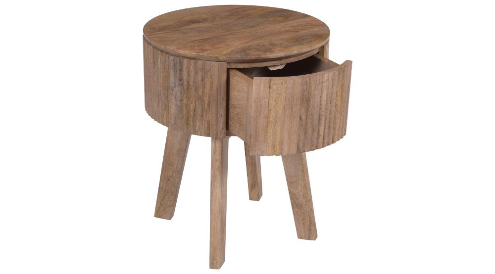 Balark Round 1 Drawer Accent Table in Natural