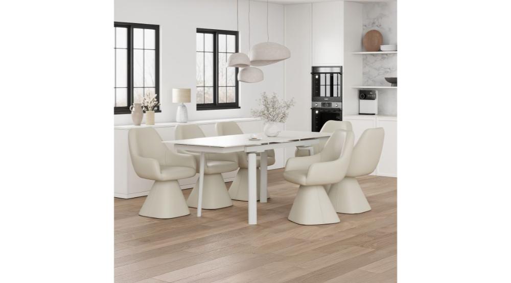 Bellaro and Caprese 7pc Dining Set - Travertine Table and Cream Chairs