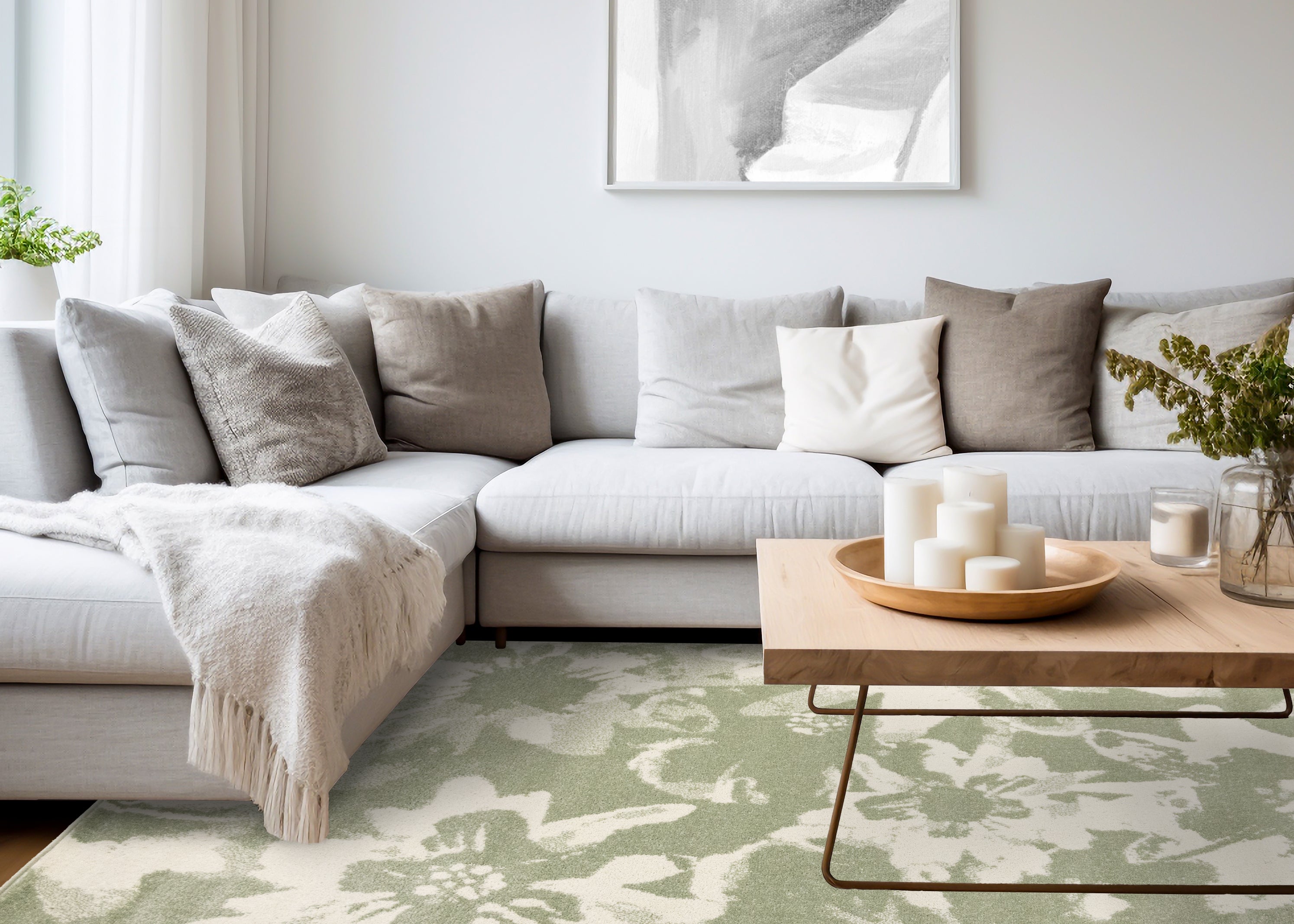 Eclipse Green Cream Floral Rug