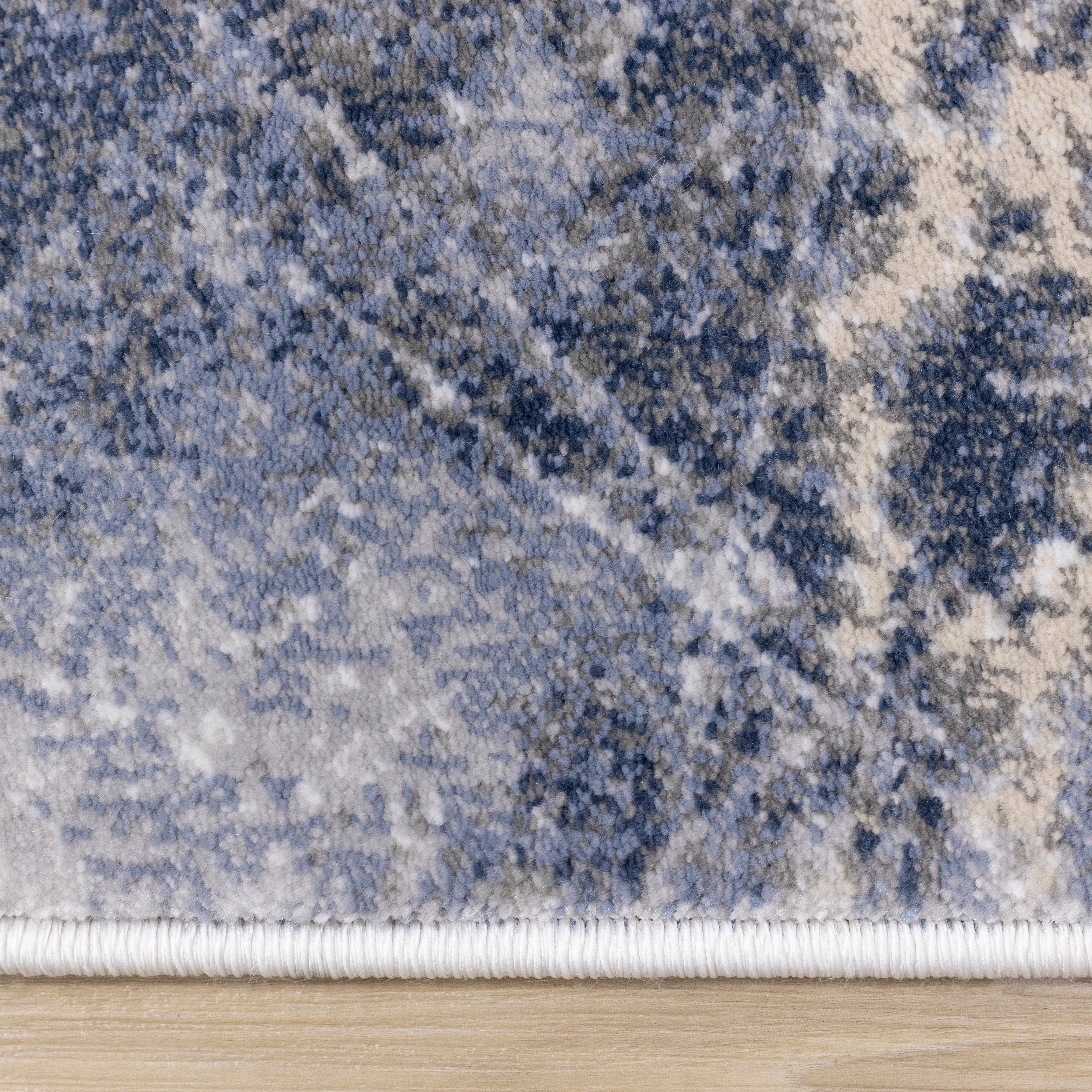 Luca Blue Cream Marble Print Rug
