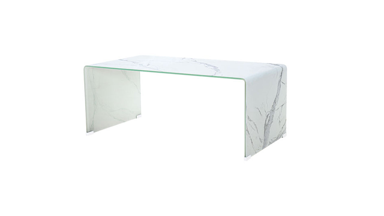 Marble Look Bent Glass Coffee Table