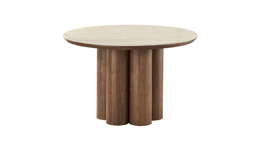 Seaton and Noelle 5pc Dining Set - Walnut and Travertine Table and Brown Chairs
