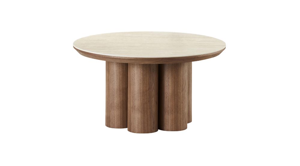 Seaton Round Coffee Table in Walnut and Travertine