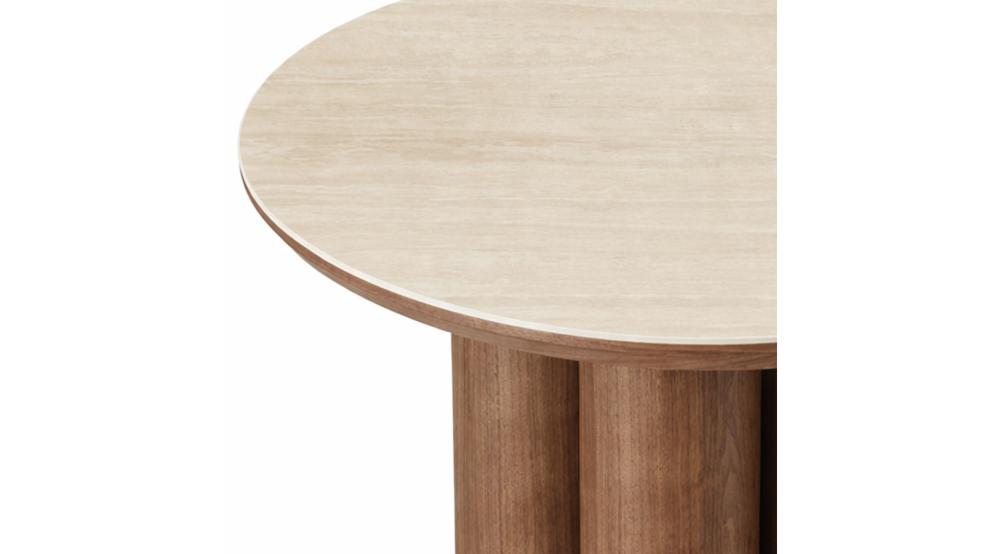 Seaton Round Coffee Table in Walnut and Travertine