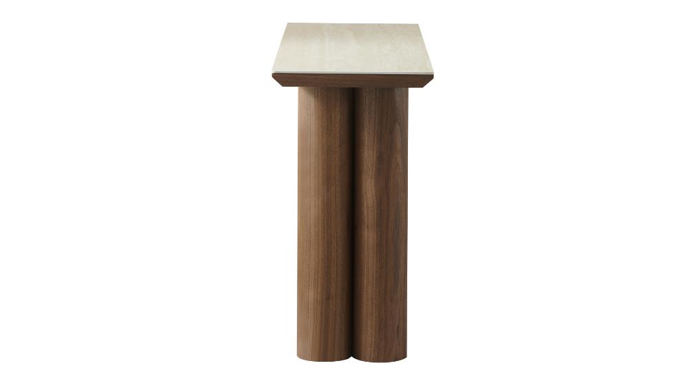 Seaton Console Table, 47.25" in Walnut and Travertine
