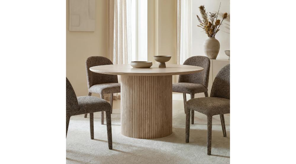 Thalia Round Dining Table, 47" in Ivory & Travertine