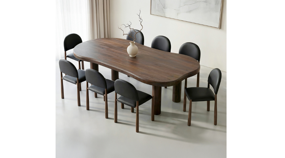 Zaloa and Auggie 9pc Dining Set - Walnut Table and Black Chairs