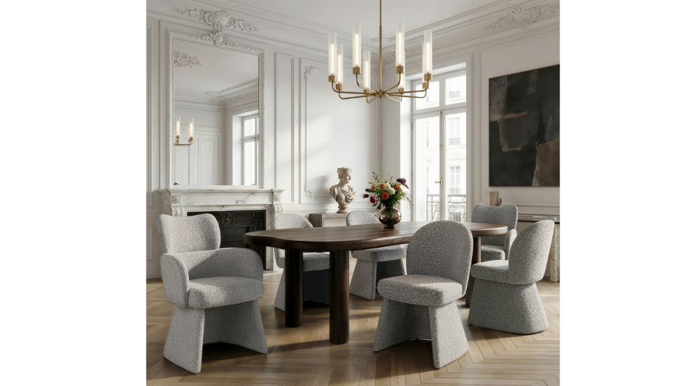 Zaloa and Noelle and Titani 7pc Dining Set - Walnut Table and Beige Chairs