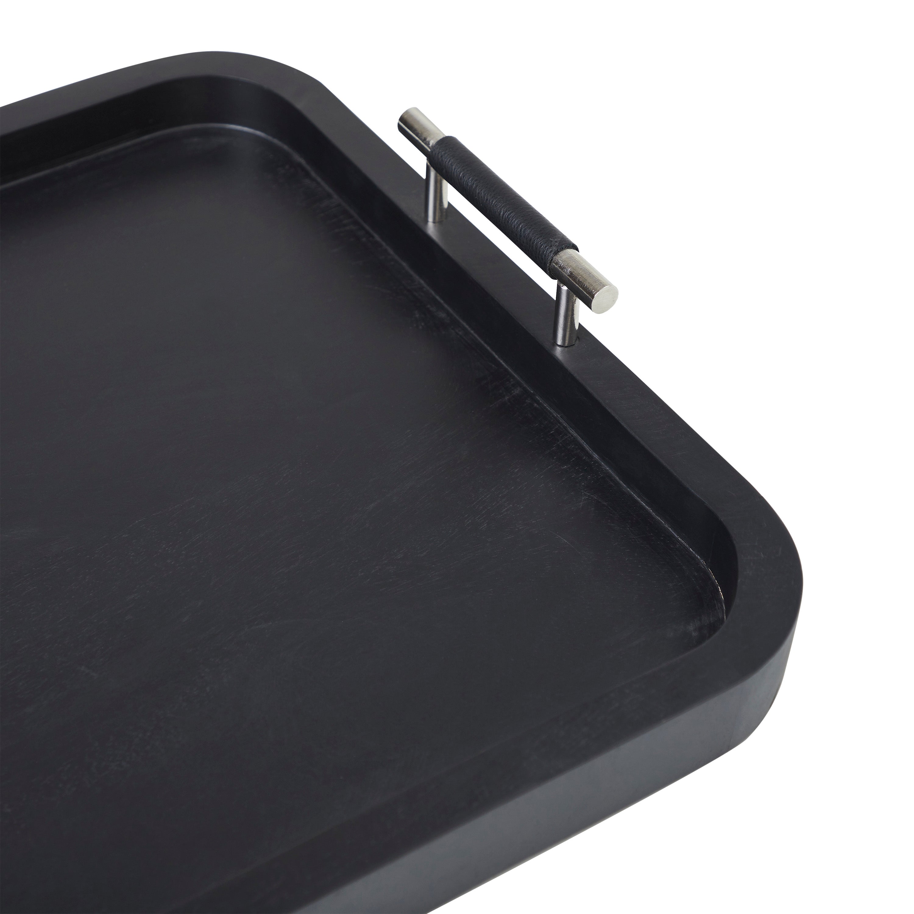 Hudson Indoor Mango Wood Tray, Black - Detail Image - STA790