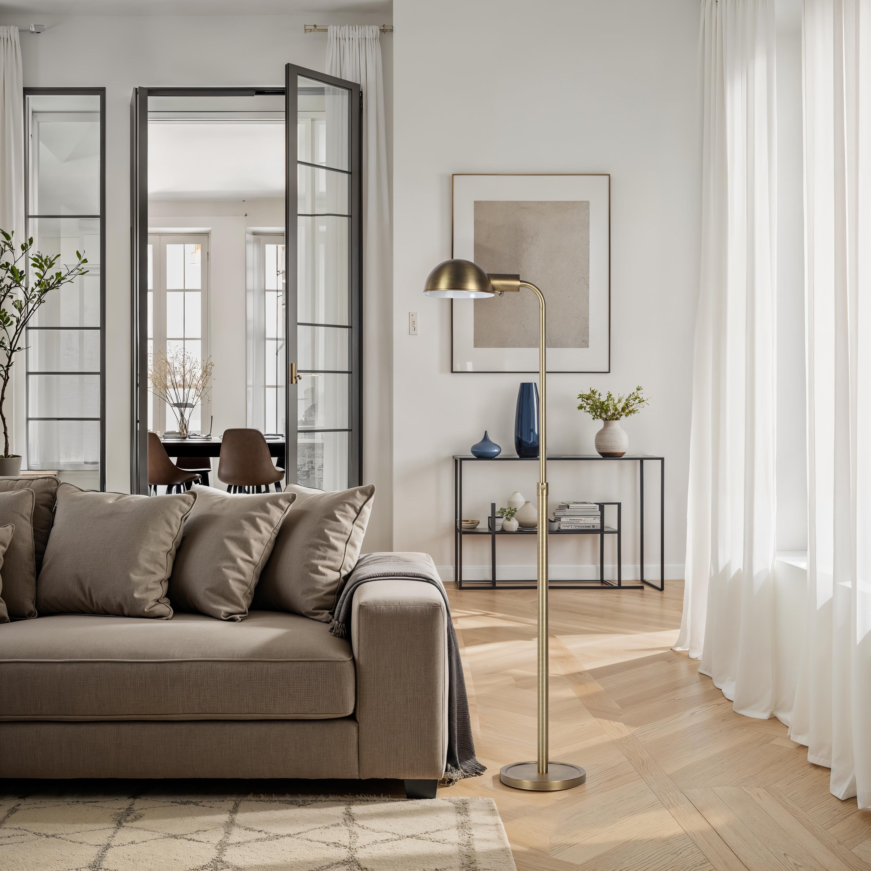 Cos 45-60" ADJ Height Floor Lamp, Dark Antique Brushed Brass - Lifestyle Image - LPF3182