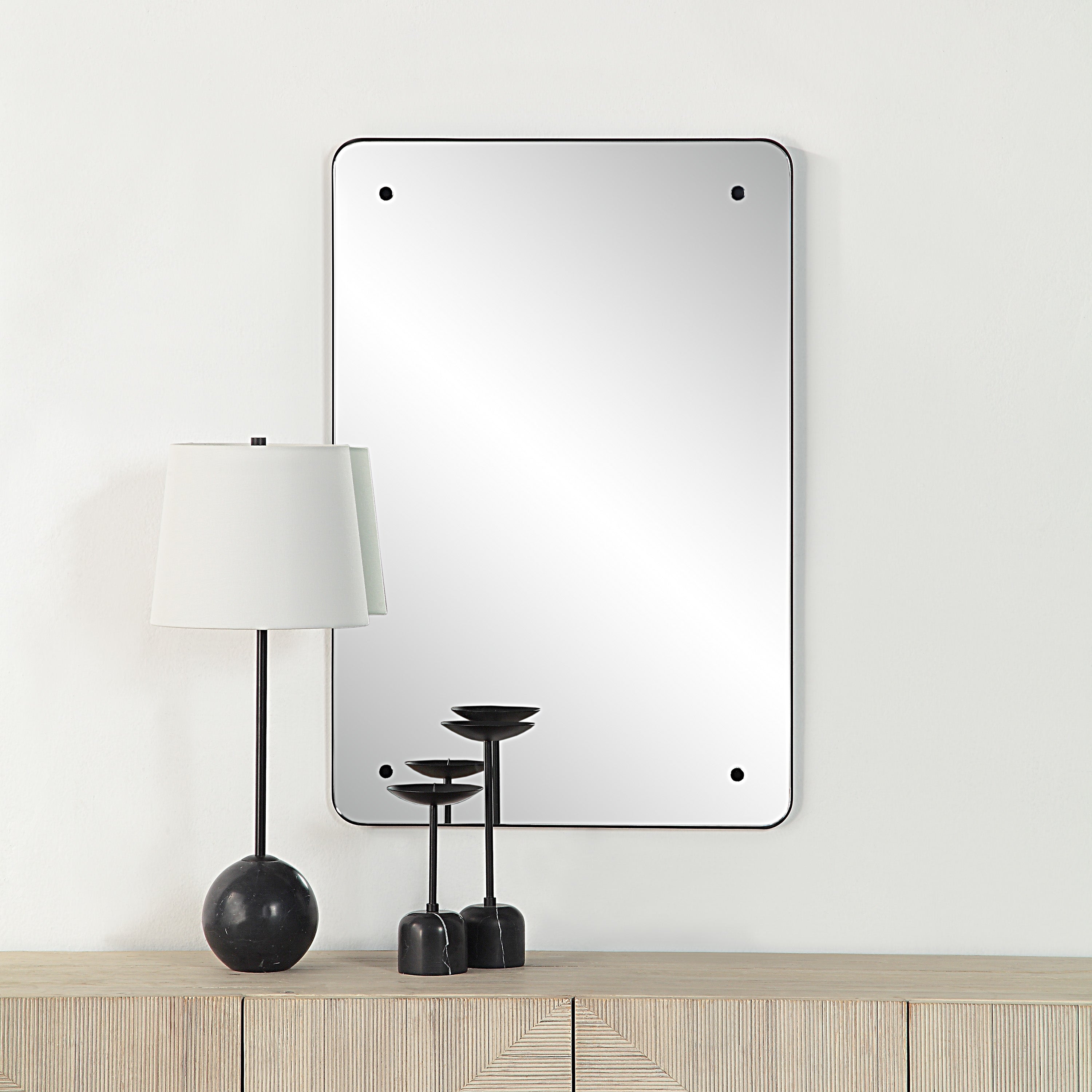 Aine 36" Tall Rectangular Mirror, Matte Black - Lifestyle Image - MT2613