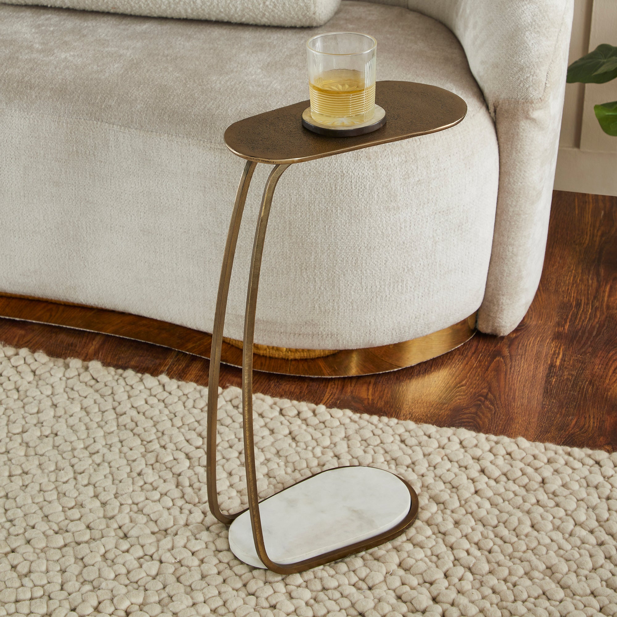 Balam Indoor Aluminum Table, Antique Brass - Lifestyle Image - TA453
