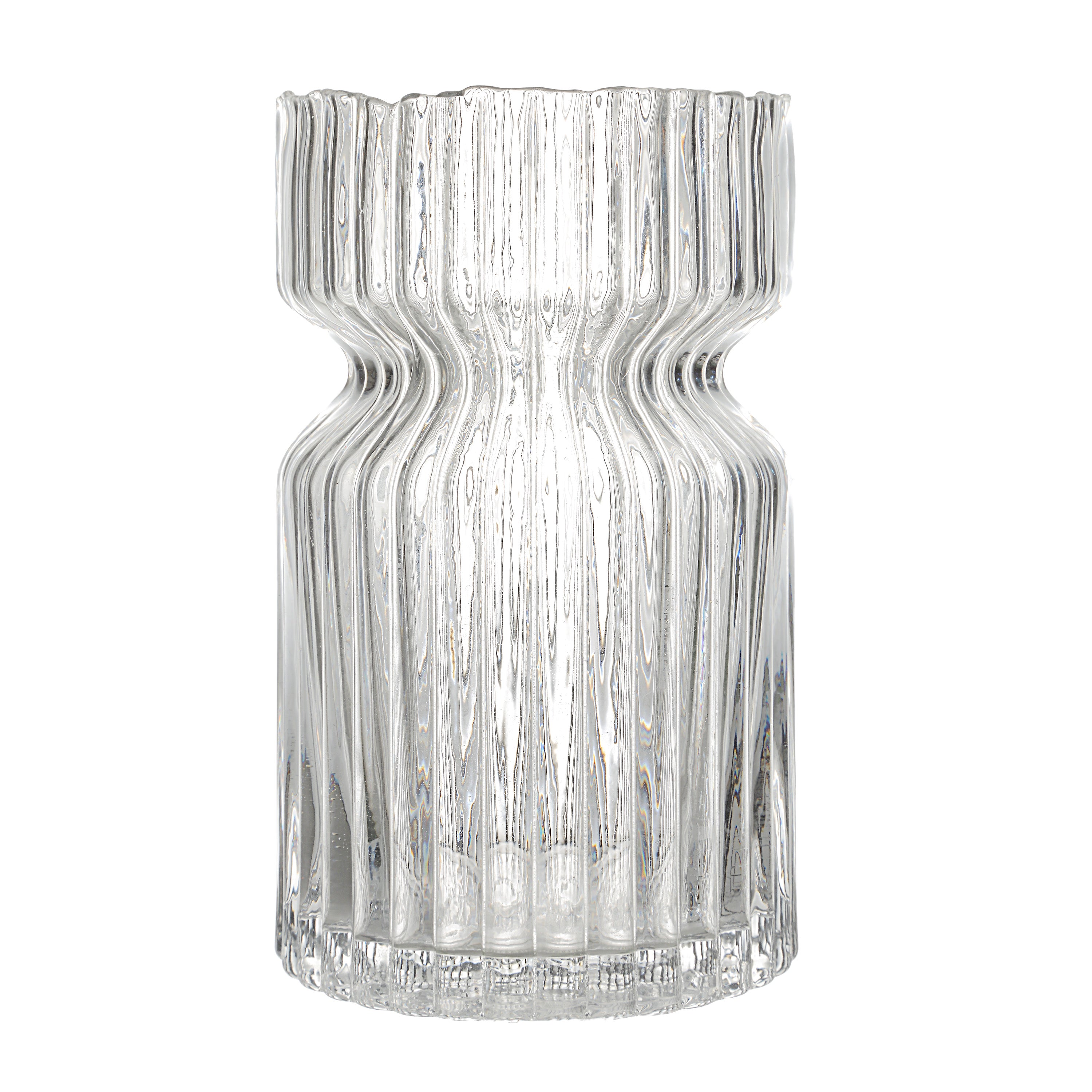 Gladys Indoor Mouth Blown Glass Glass Vase, Clear Fluted - Angle Image - VAS286