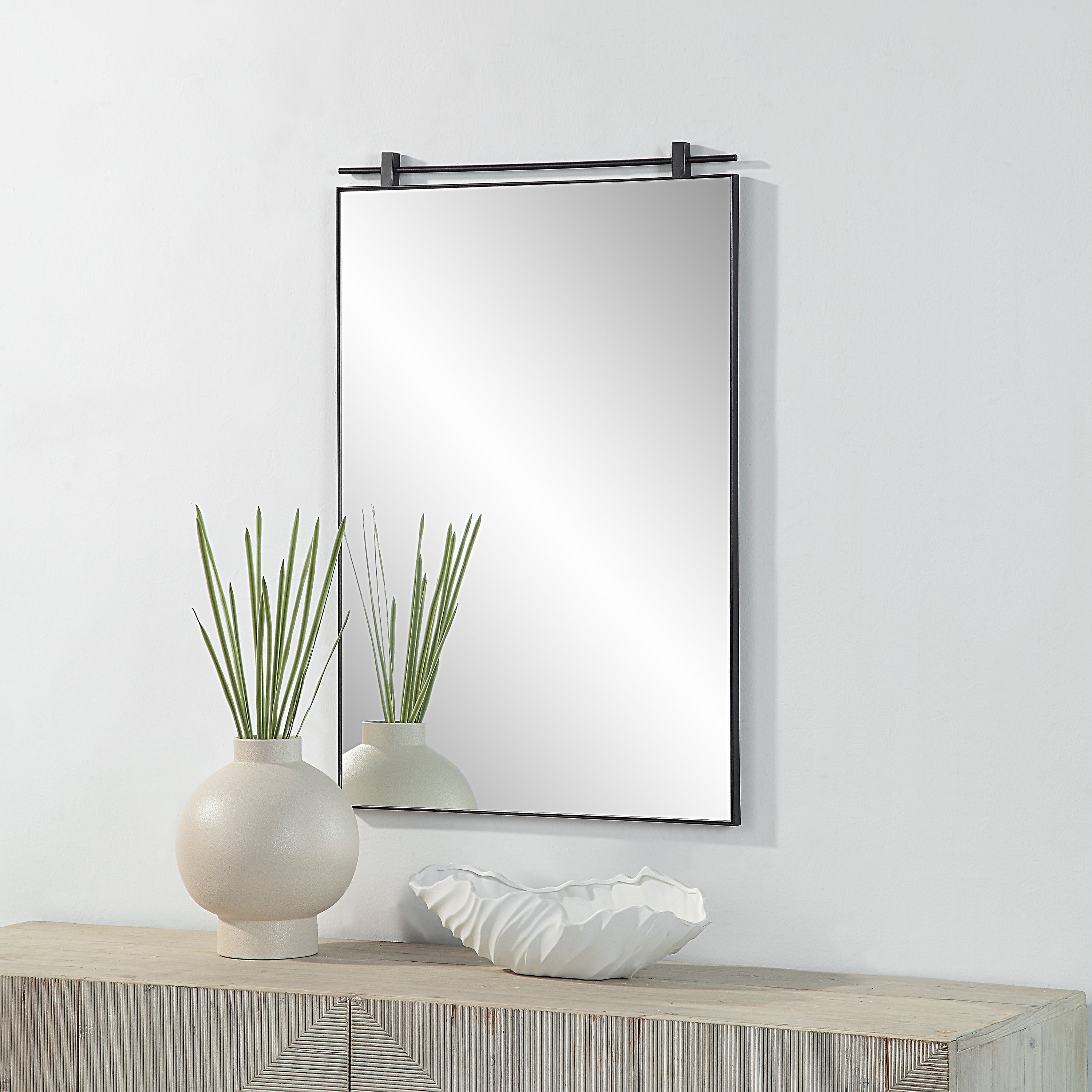 Titel 36" Tall Rectangular Mirror, Matte Black - Lifestyle Image - MT2633