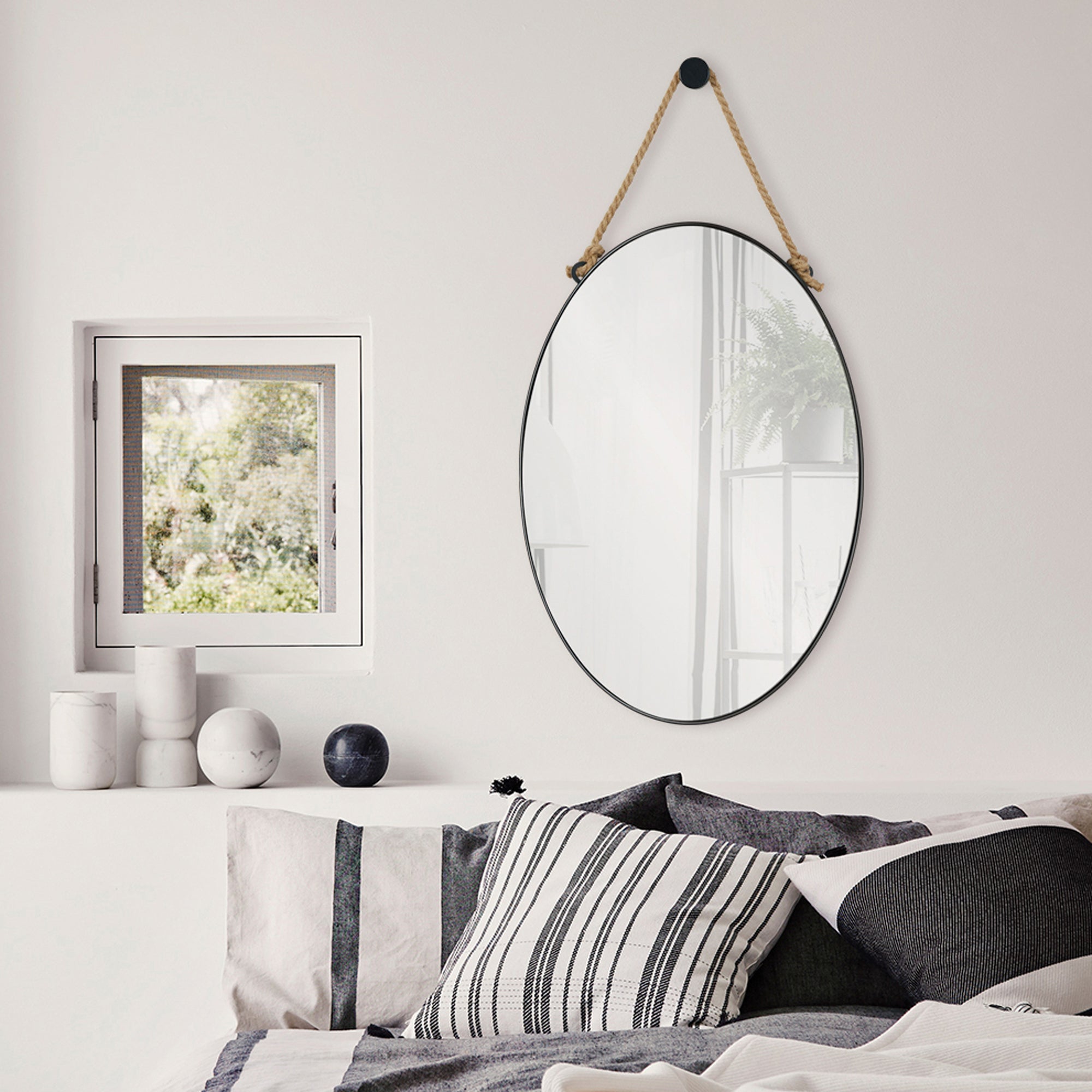 Parbuckle 42" Tall Oval Wall Mirror, Black - Additional Image 3 - MT2365