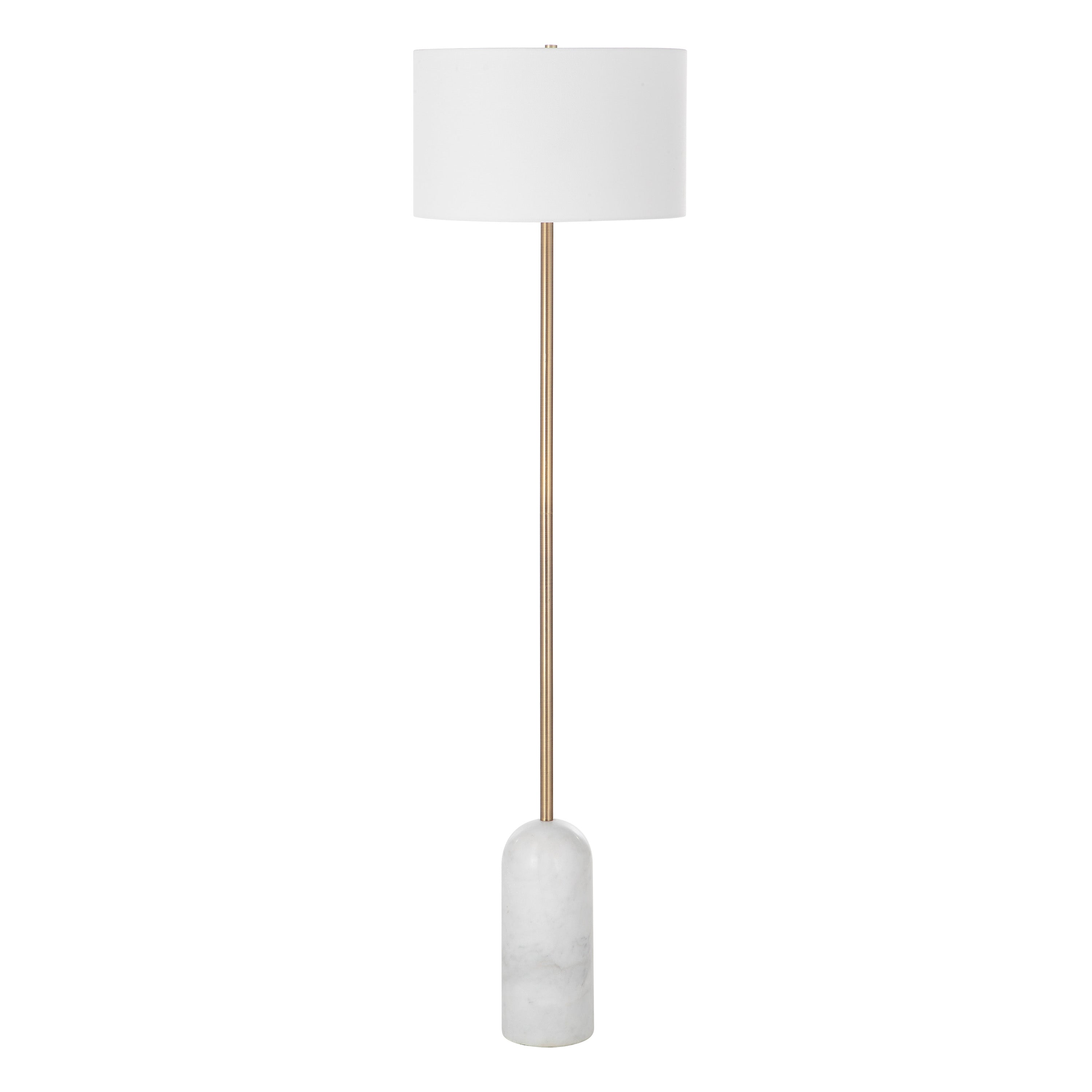 Lozica 62.5" Tall Antique Brushed Brass Floor Lamp with Drum Linen Shade - Main Image - LPF3144