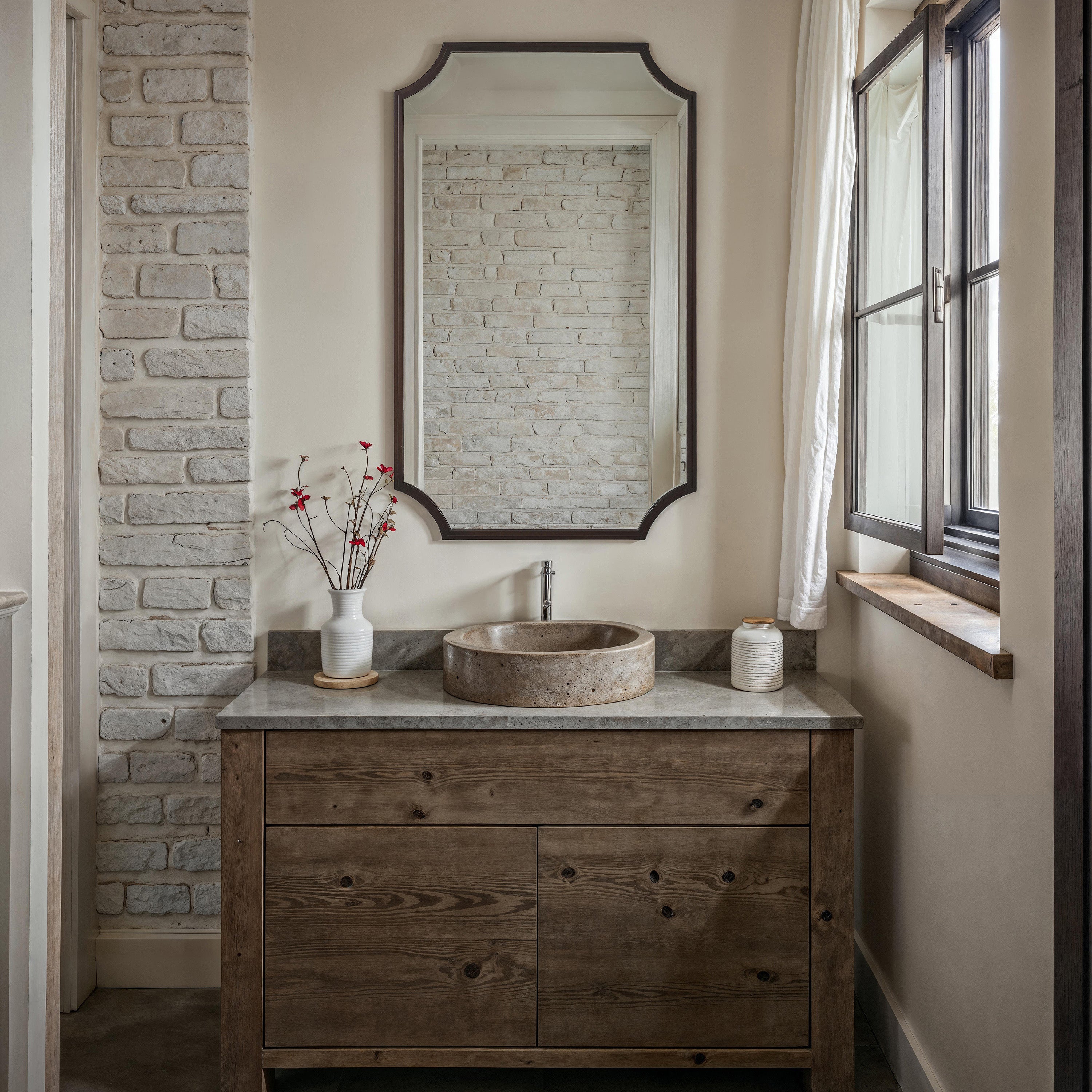 Torre 40" H x 24" W Wall Mirror, Brown - White Label Lifestyle Image - MT2740
