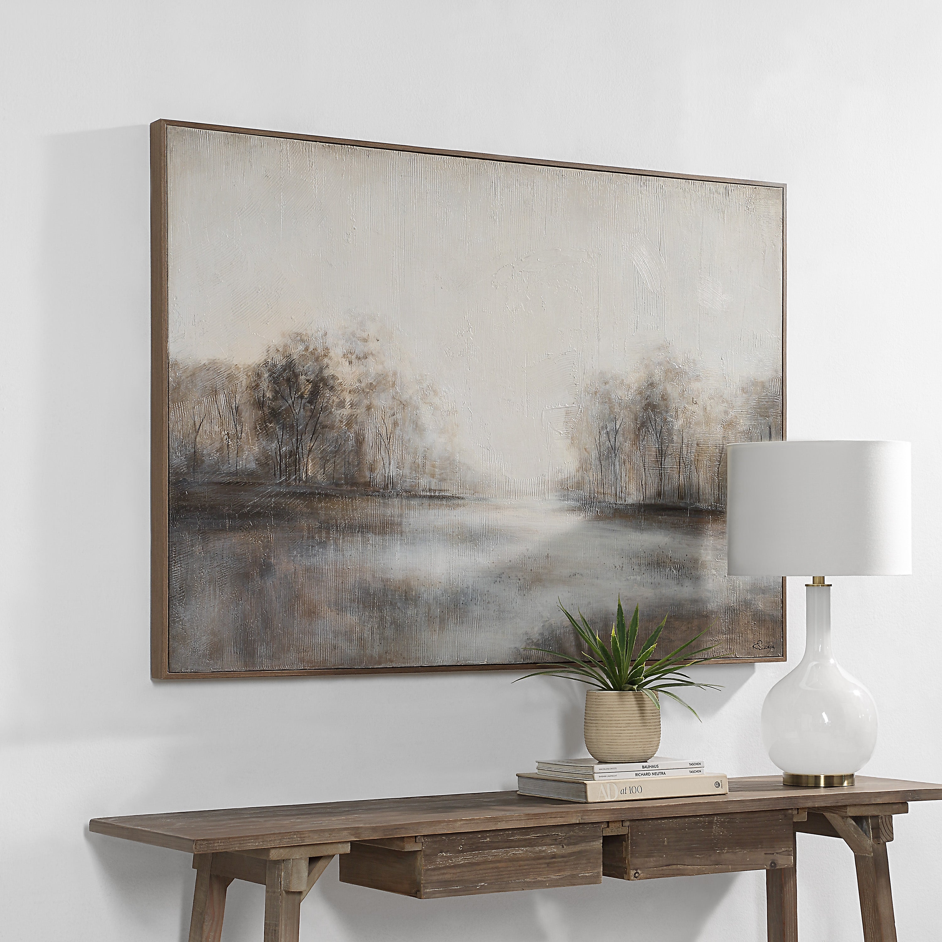 Country 60" Wide Canvas Art, White, Grey, Beige - Lifestyle Image - OL2176