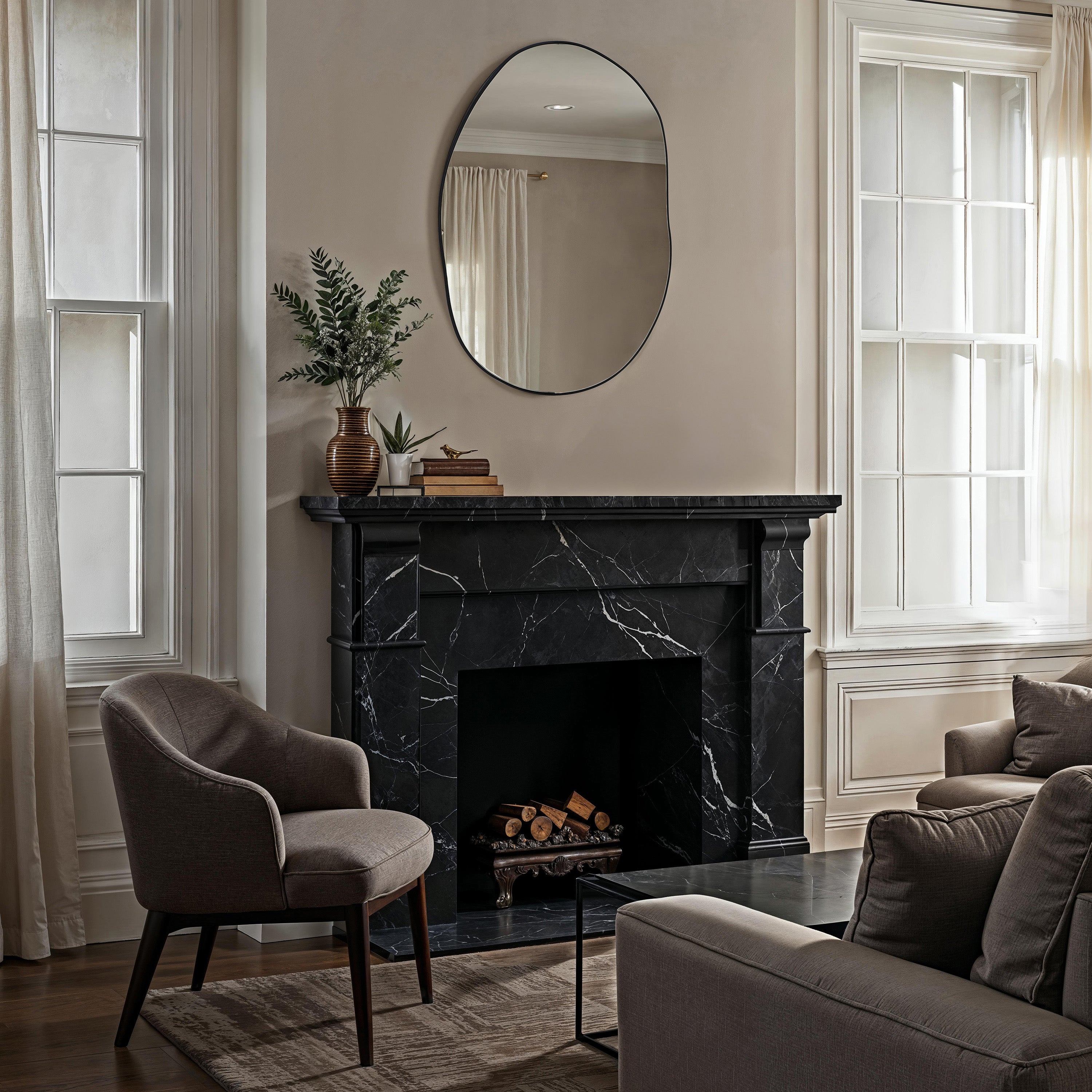Messini 30" H x 20" W Wall Mirror, Black - White Label Lifestyle Image - MT2722
