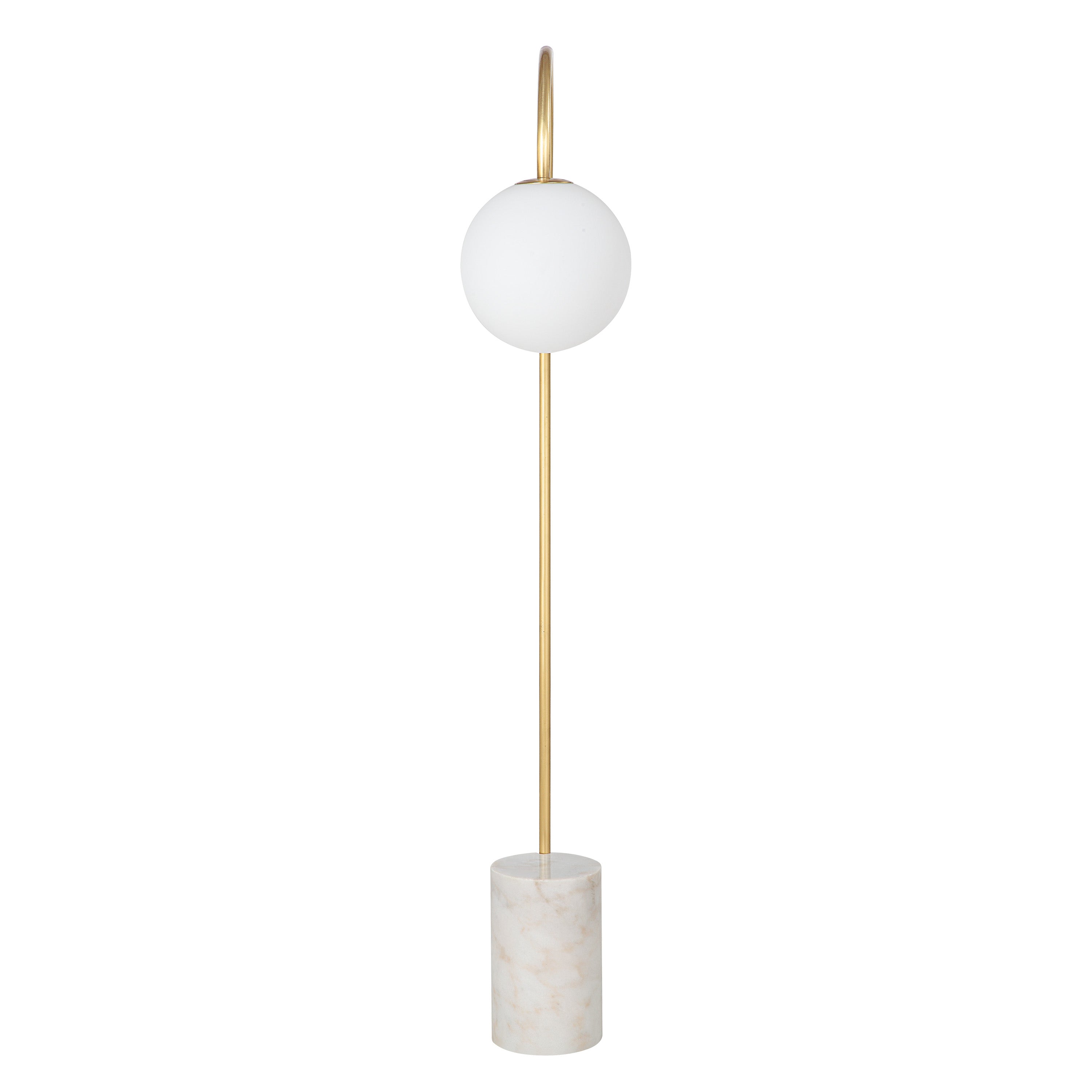 Merlot 62" Tall Satin Brass Floor Lamp with Globe Glass Shade - Angle Image - LPF3151