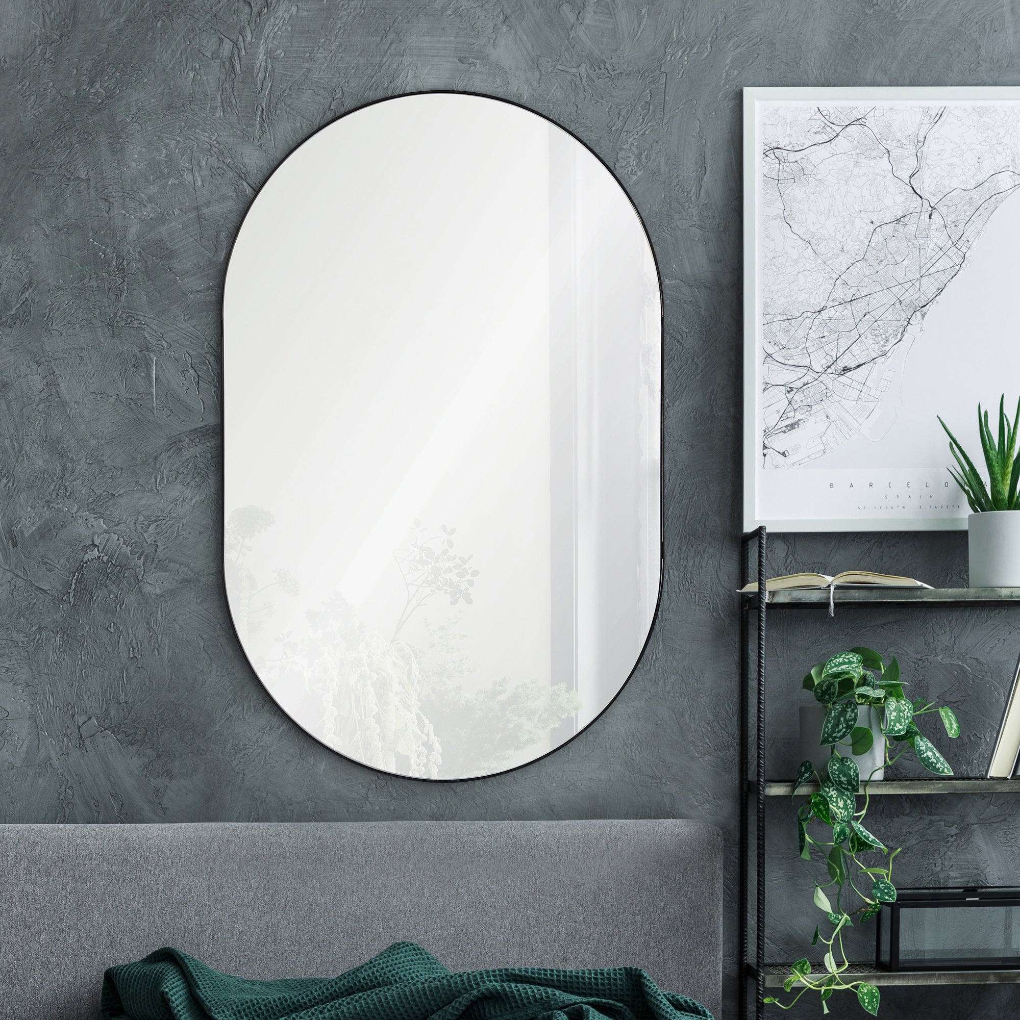 Webster 40" Tall Oval Wall Mirror, Black - Additional Image 3 - MT2394
