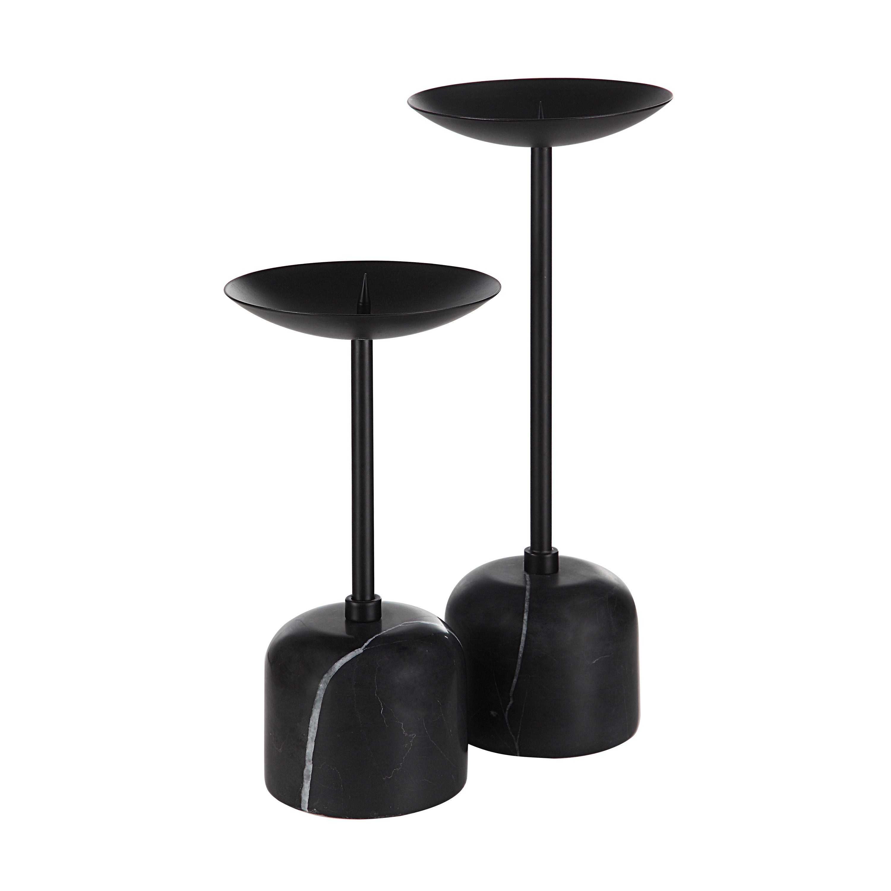 Uma Indoor Iron Set Of 2 Pillar Candle Holder, Matte Black - Main Image - CAN185