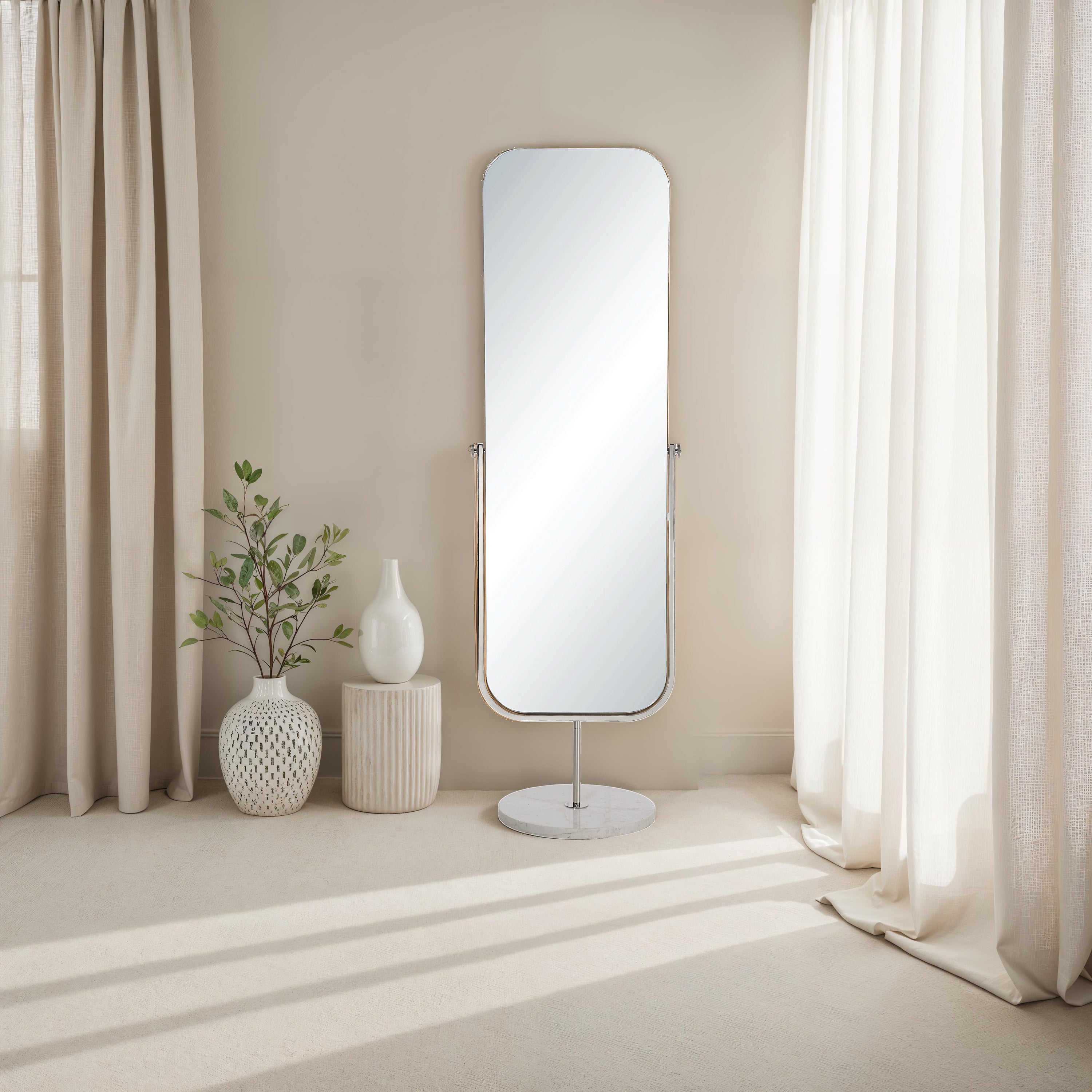 Mandra 66" H x 21" W Wall Mirror, Silver - White Label Lifestyle Image - MT2732