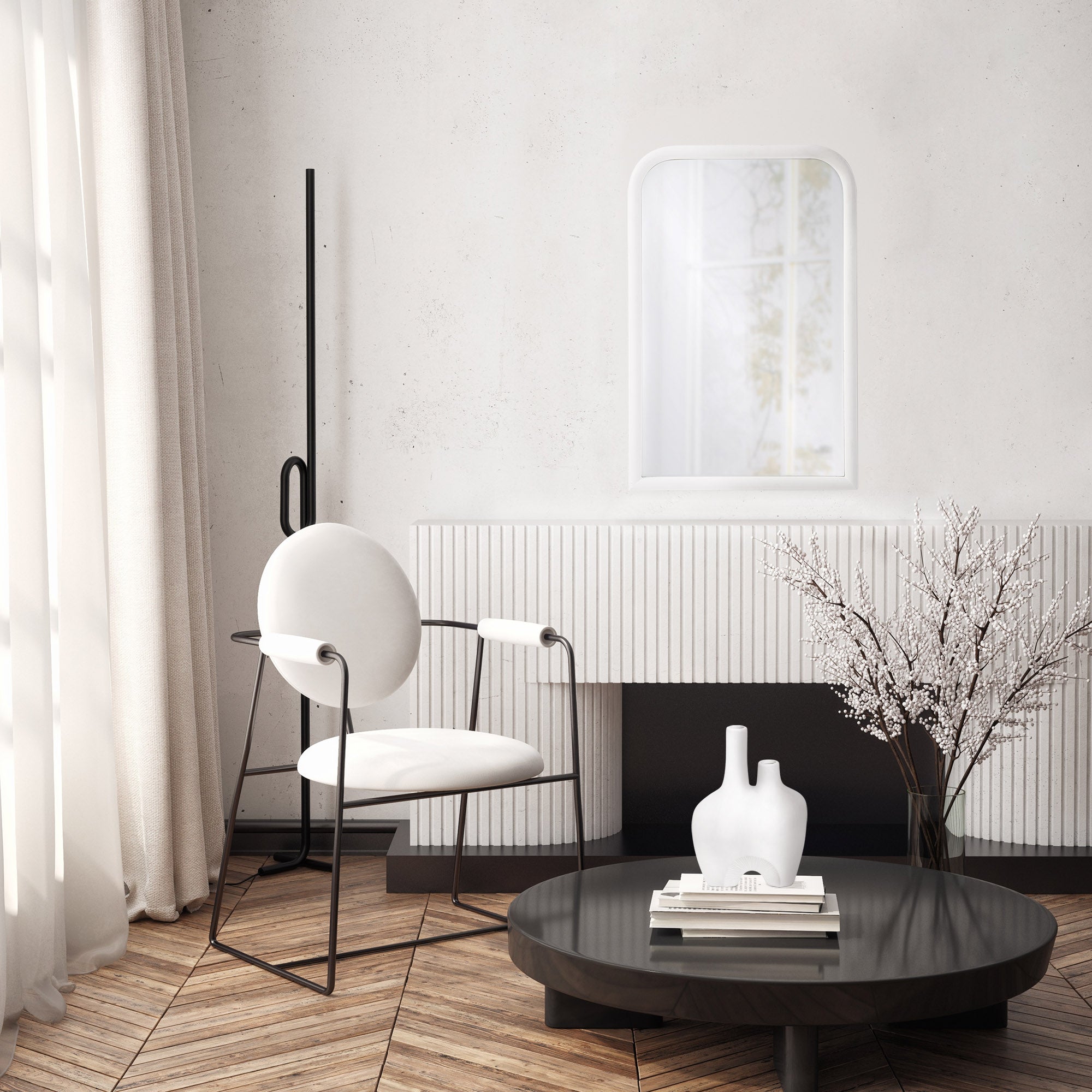 Colima 36" Tall Arch Wall Mirror, White - Lifestyle Image - MT2554