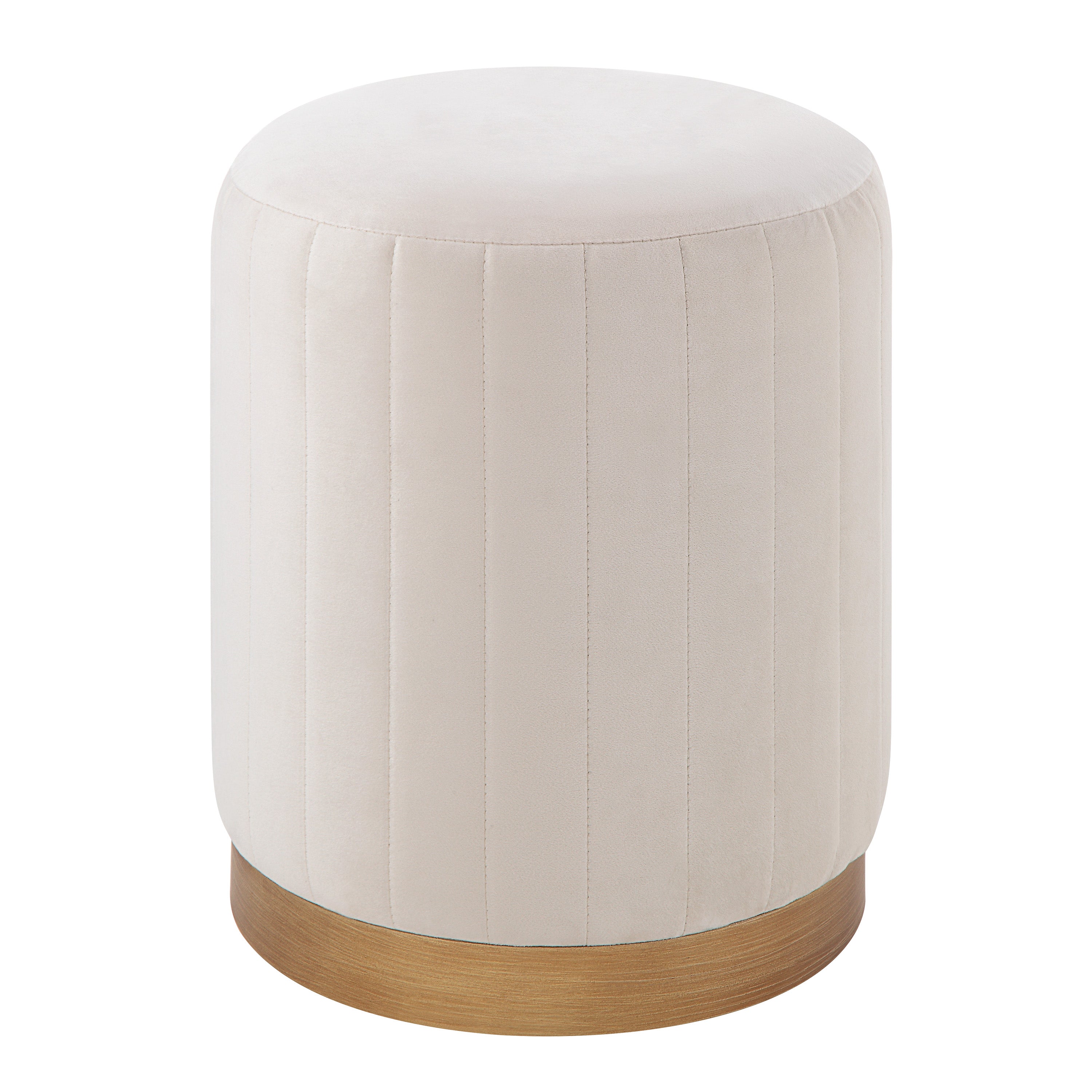 Baylor Indoor Poly-Velvet Ottoman, Off-White - Angle Image - CHA093