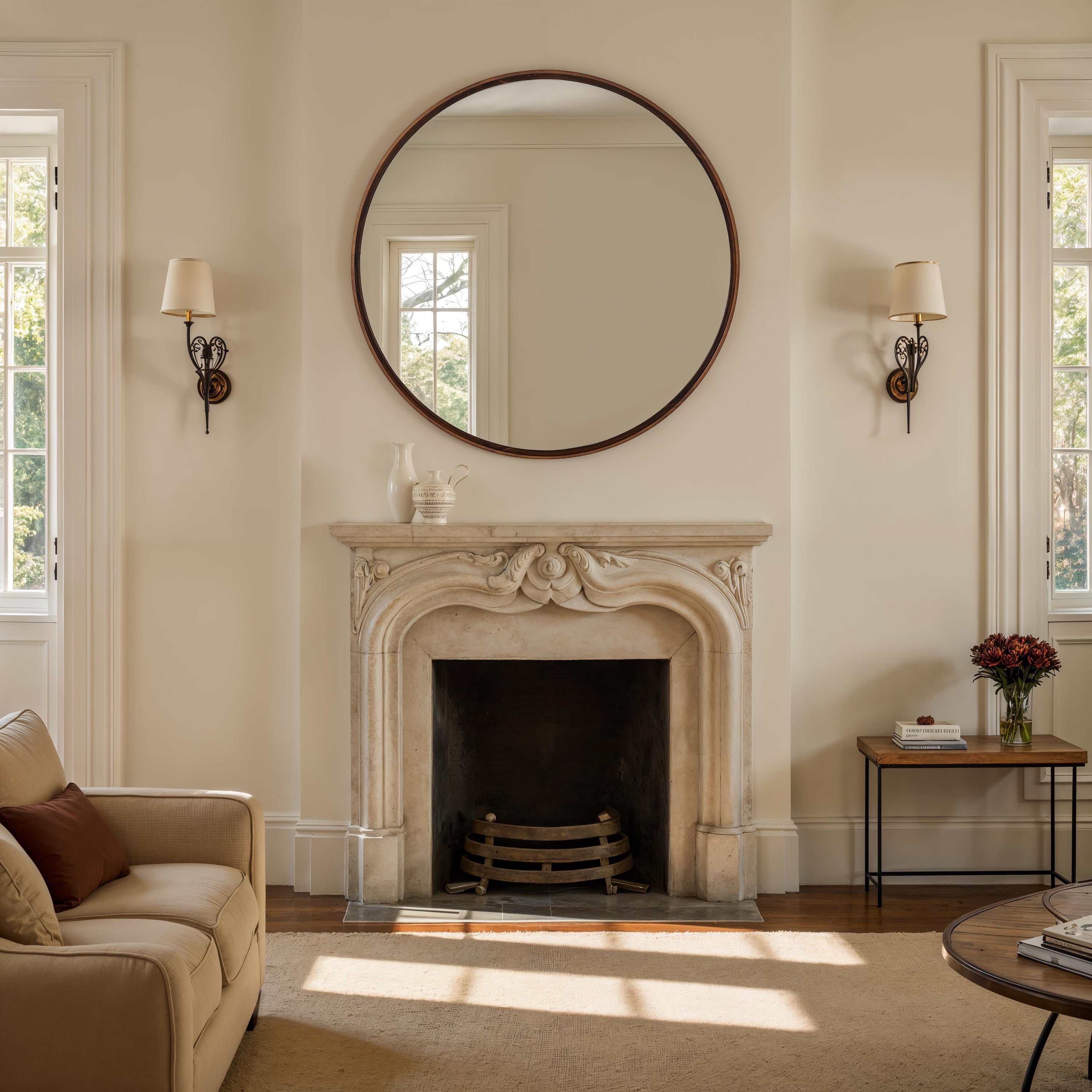 Cabiria 36" H x 36" W Wall Mirror, Brown - Lifestyle Image - MT2745