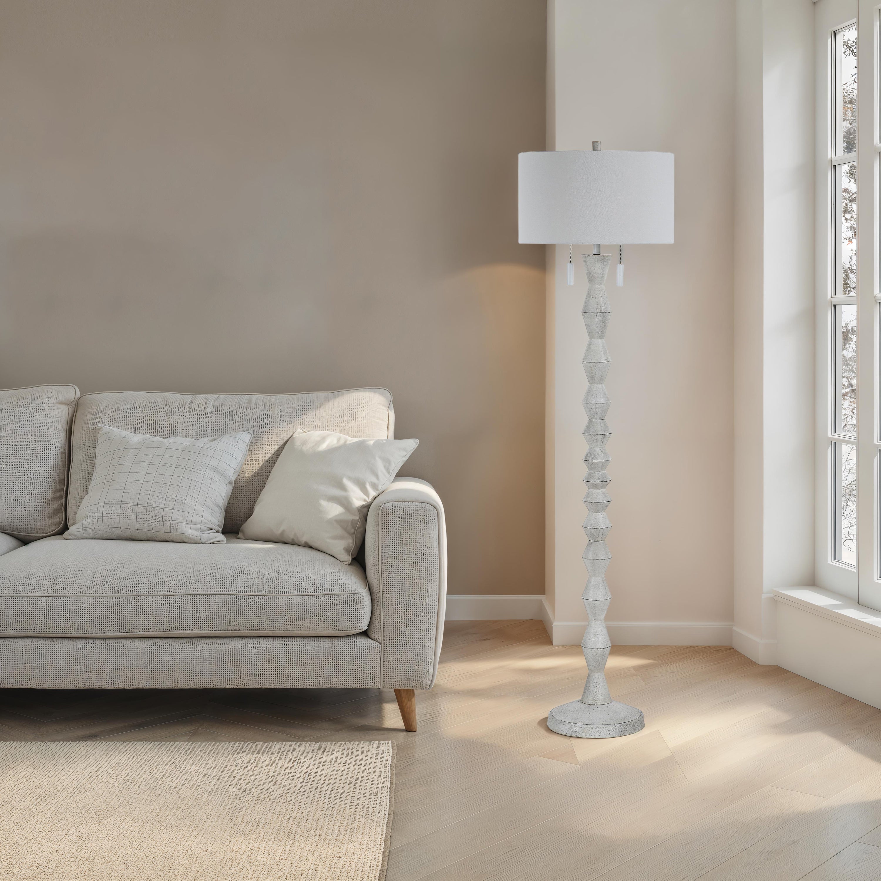 Sorriso 75.0" Height Floor Lamps, White Wood Texture - White Label Lifestyle Image - LPF3193EV