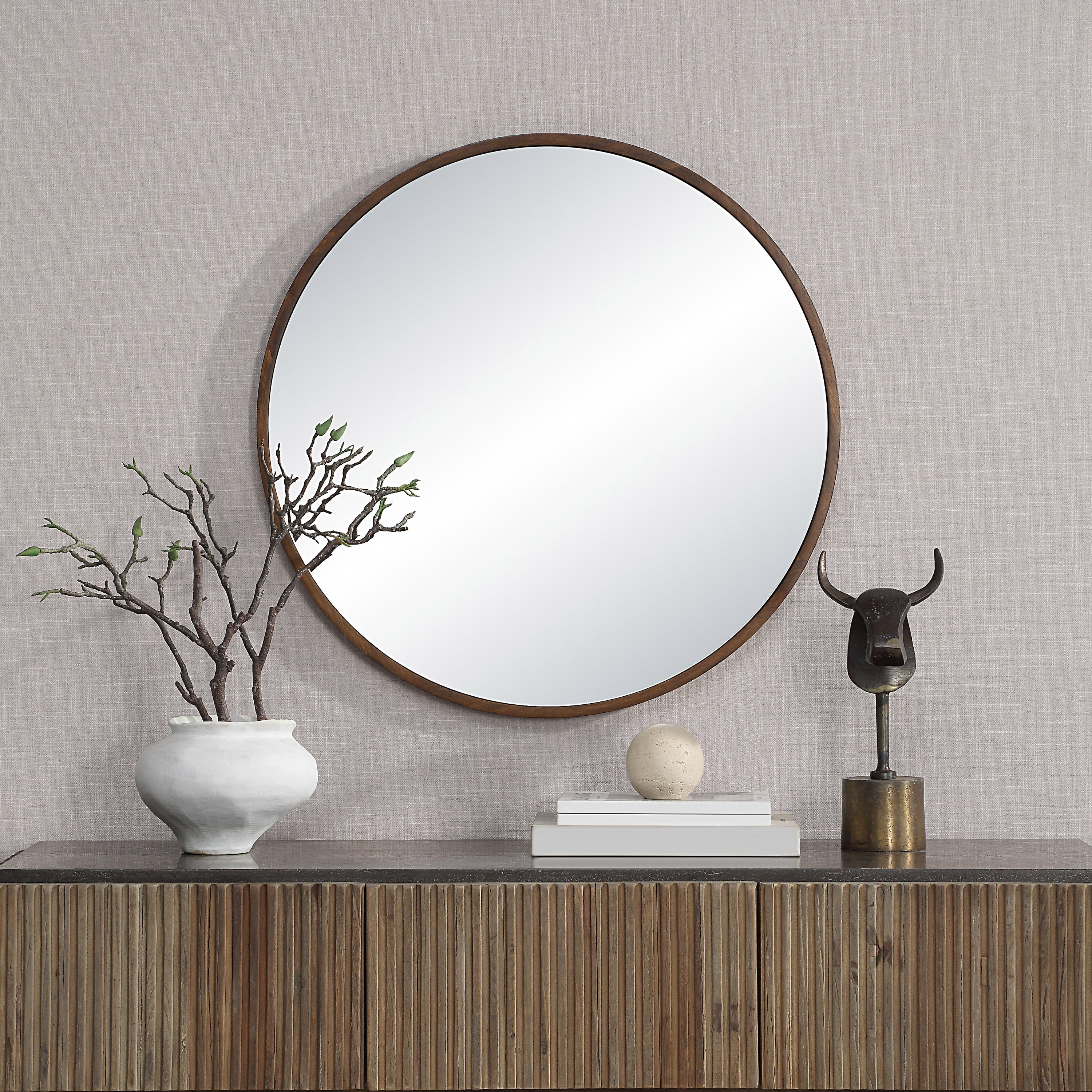 Modi 30" H x 30" W Wall Mirror, Brown - Lifestyle Image - MT2706