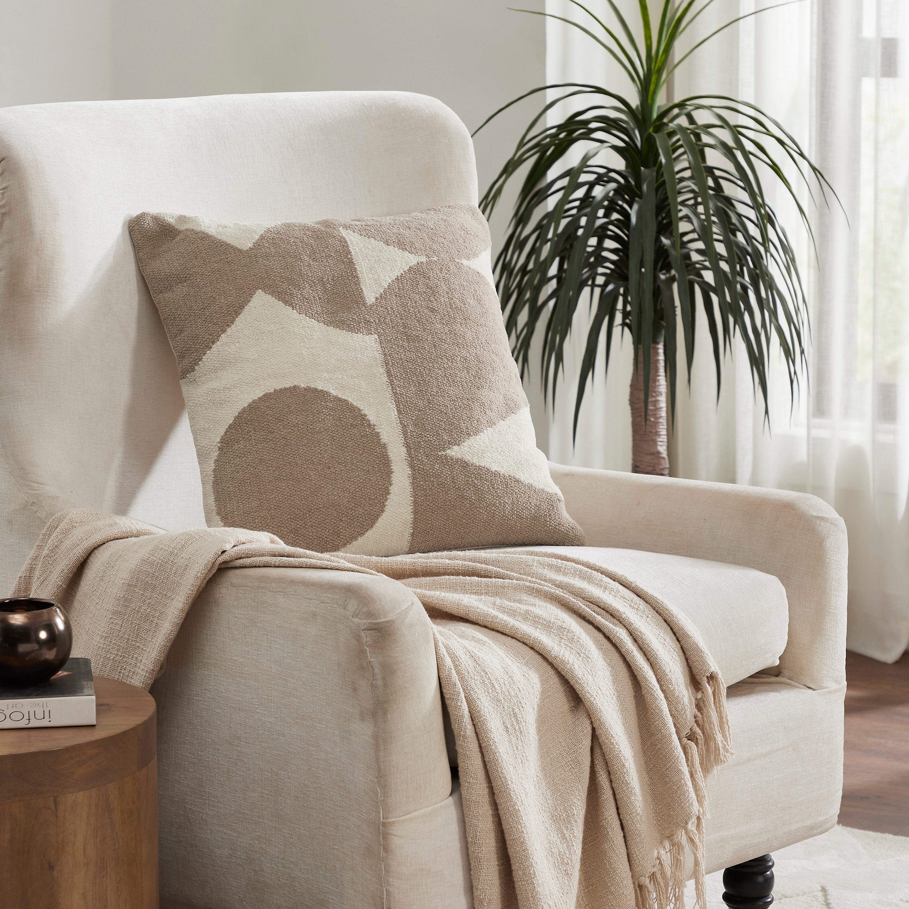 Ferla 20X20 Indoor Pillow, Beige - Lifestyle Image - PWFL1468