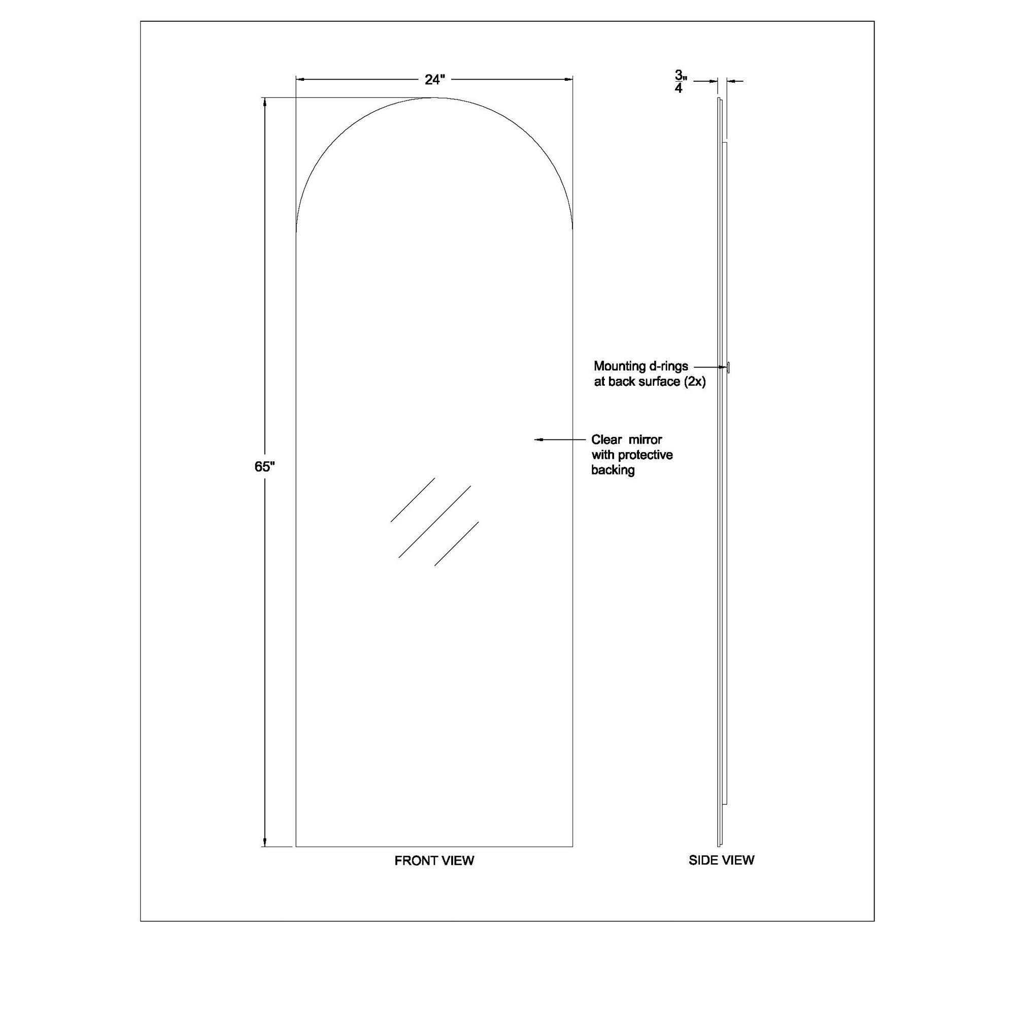 Gervais 65" Tall Arch Full Length Mirror - Technical Drawing - MT2506